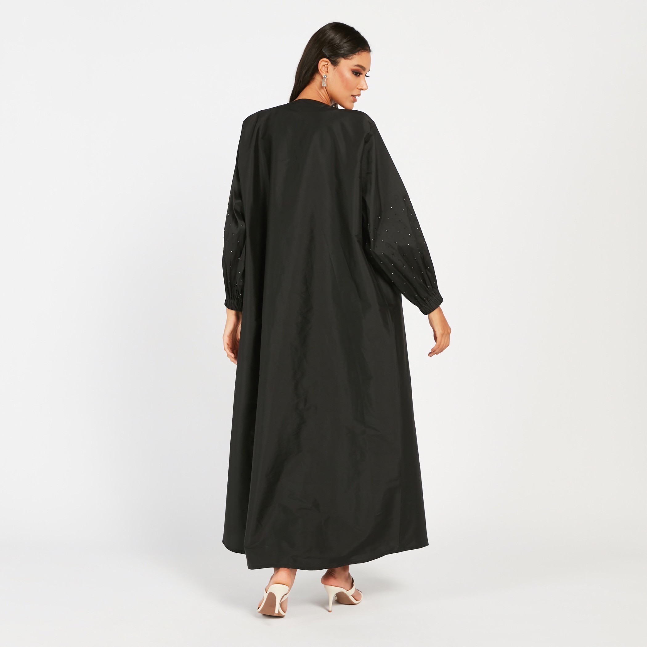 MOiSTREET Solid Open Front Abaya with Cuff Sleeves-women-arabicclothing-abayas-image-4