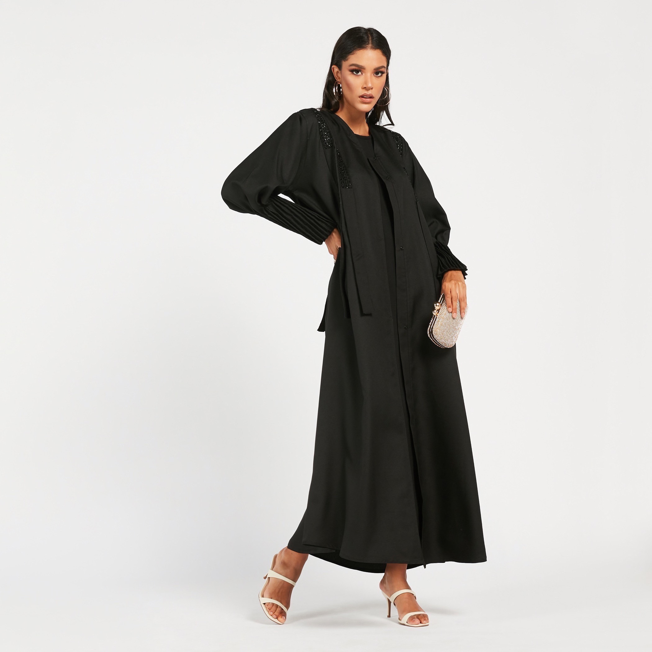 MOiSTREET Embellished Abaya with Bishop Sleeves-women-arabicclothing-abayas-image-1