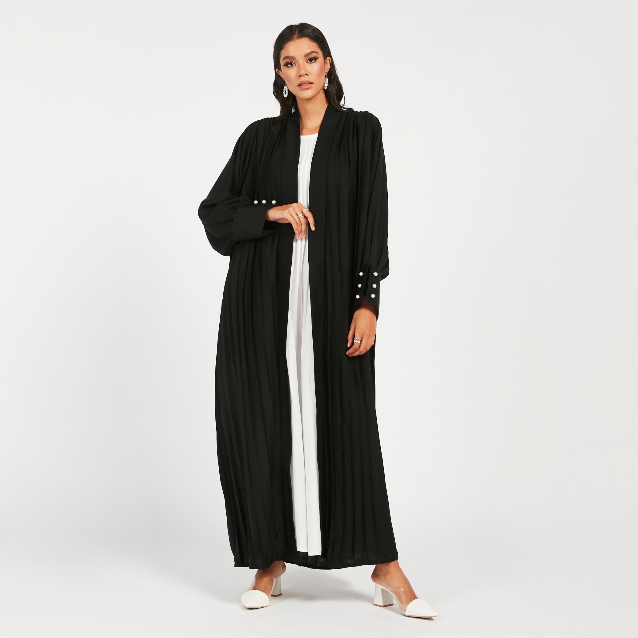 MOiSTREET Solid Open Front Abaya with Cuff Sleeves-women-arabicclothing-abayas-image-2