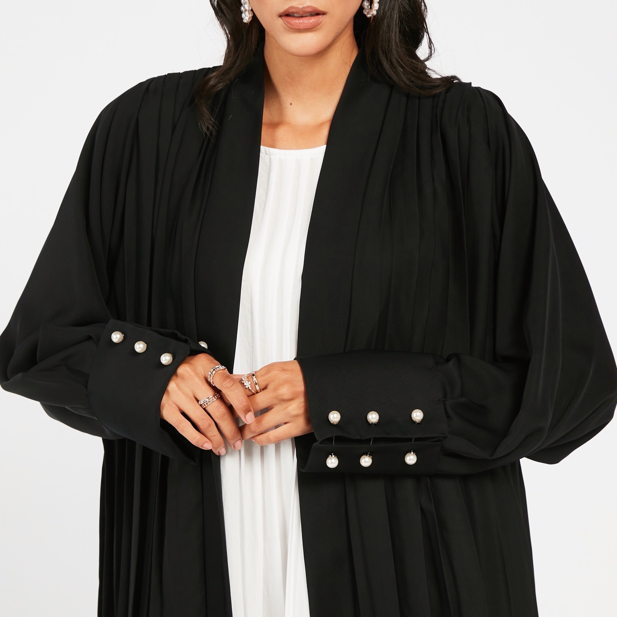 MOiSTREET Solid Open Front Abaya with Cuff Sleeves-women-arabicclothing-abayas-image-3