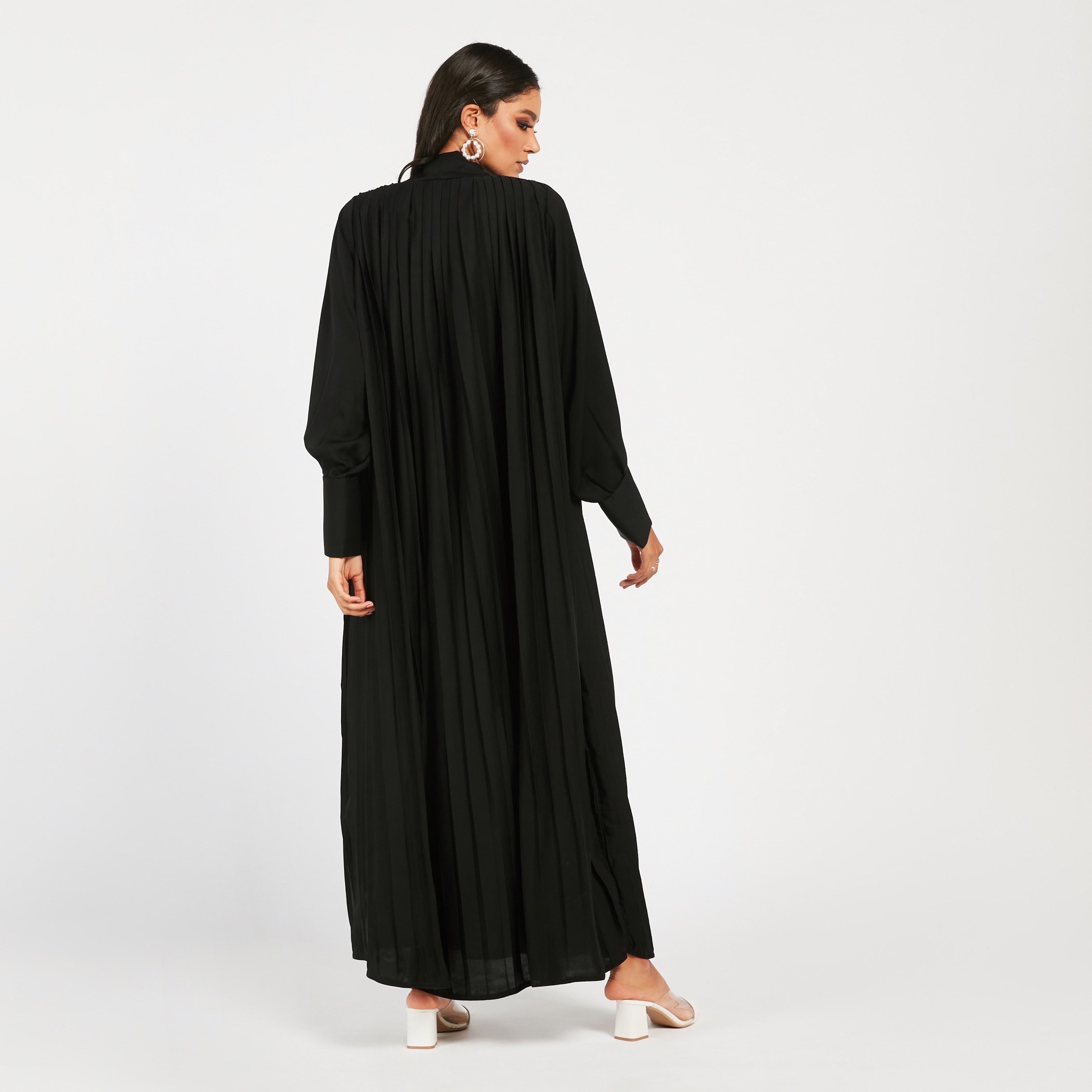 MOiSTREET Solid Open Front Abaya with Cuff Sleeves-women-arabicclothing-abayas-image-4