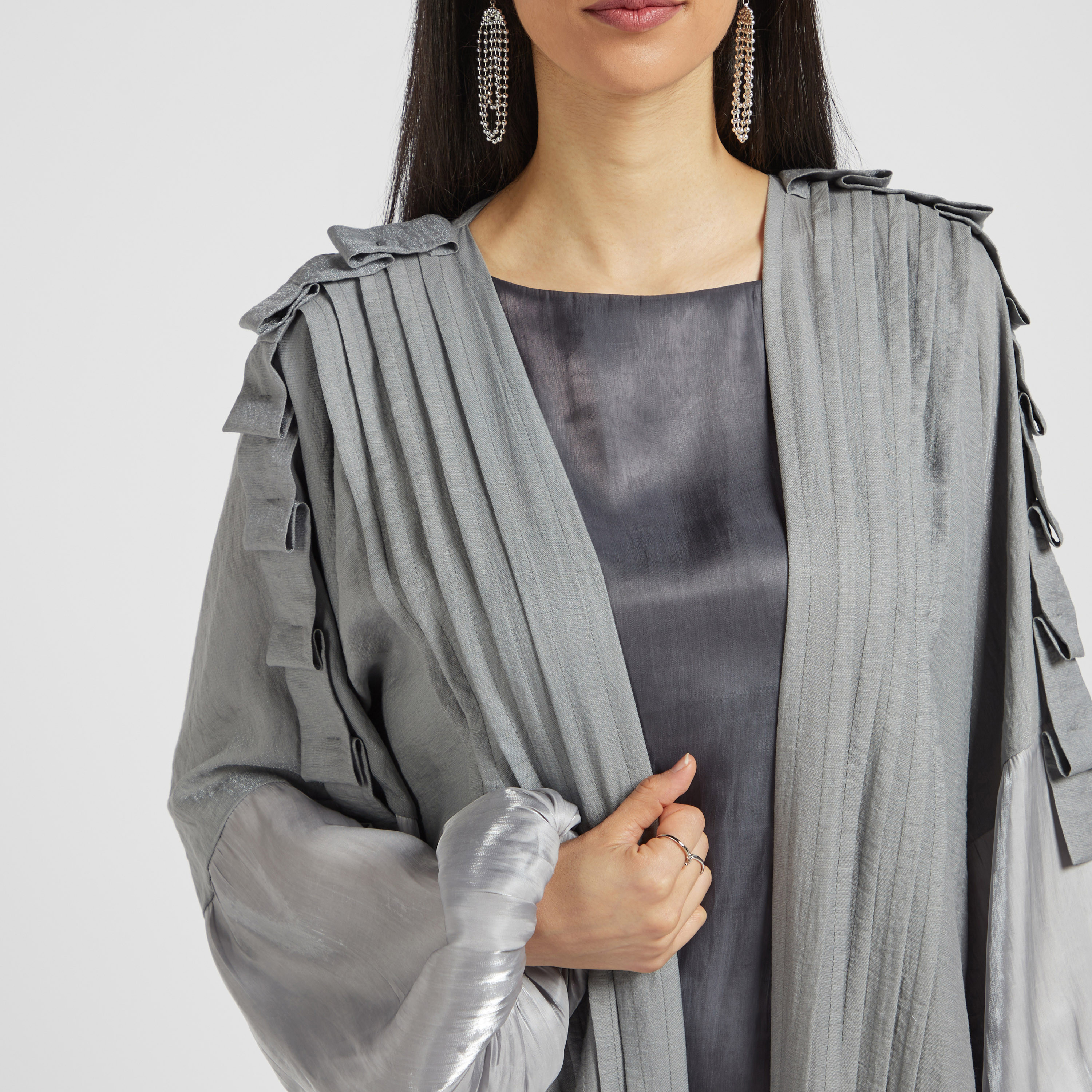 MOiSTREET Solid Open Front Abaya with Long Sleeves and Ruffle Detail-women-arabicclothing-abayas-image-3