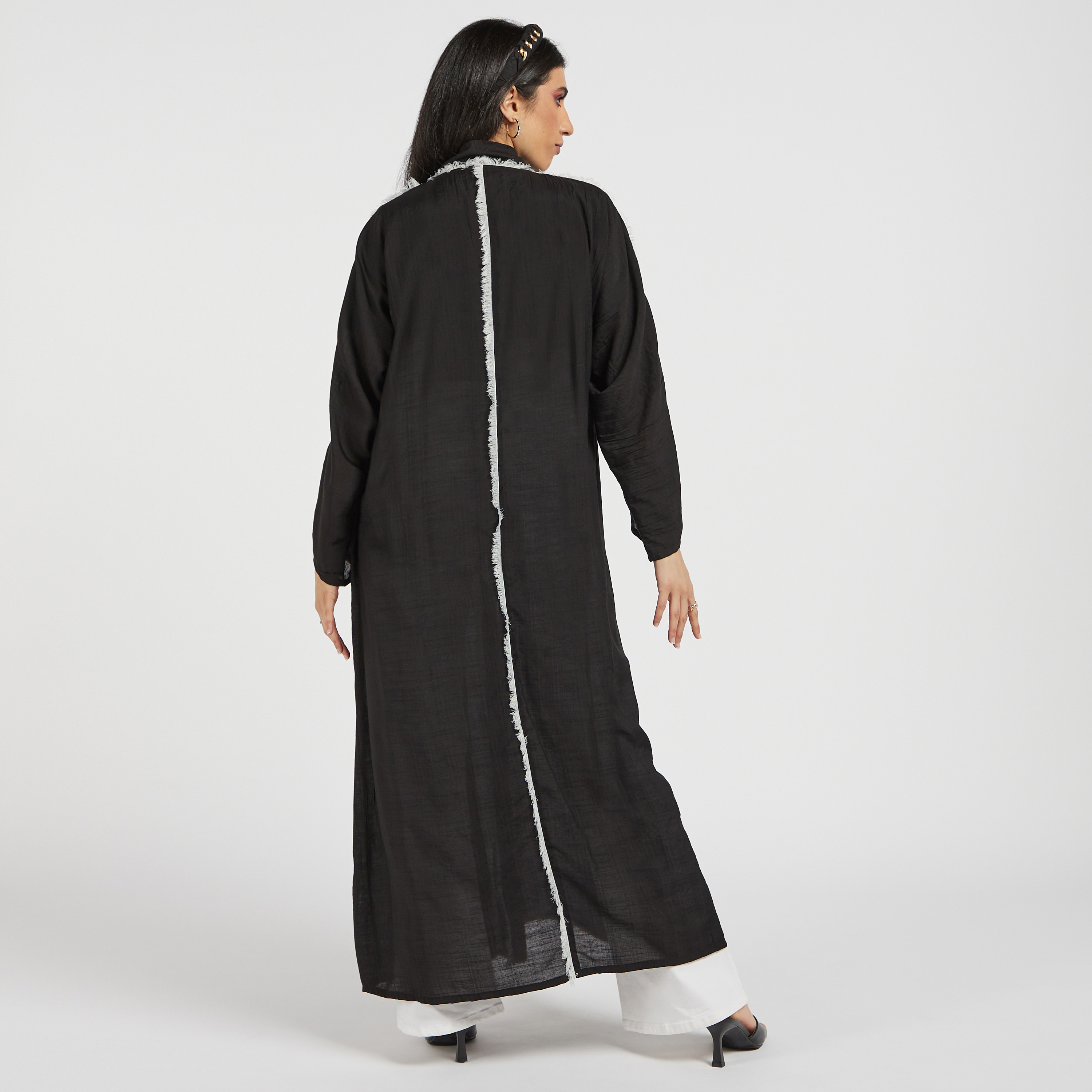 MOiSTREET Solid Open Front Abaya with Long Sleeves and Frayed Detail-women-arabicclothing-abayas-image-4