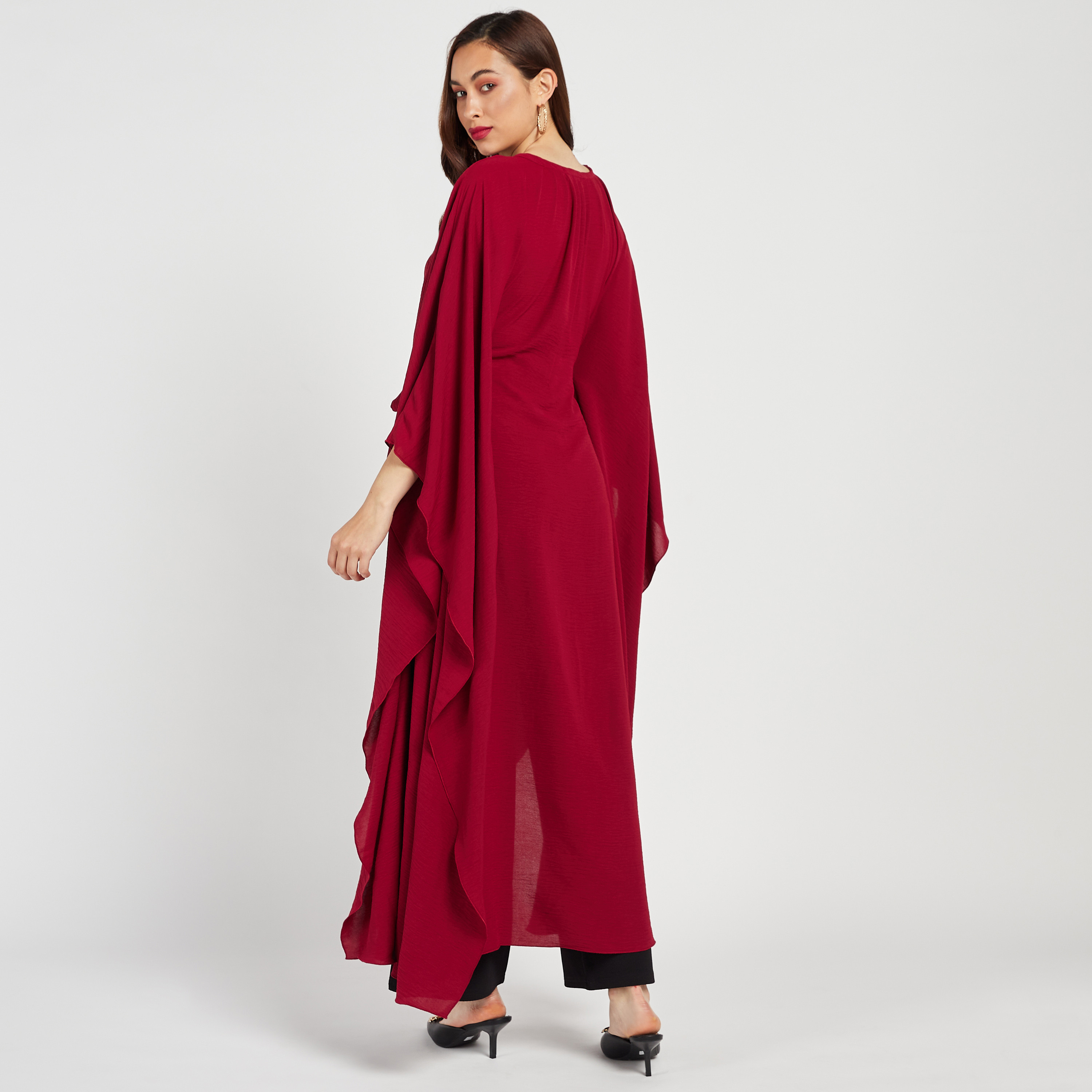 MOiSTREET Solid Abaya with Belt Tie-Ups and Hijab-women-arabicclothing-abayas-image-4