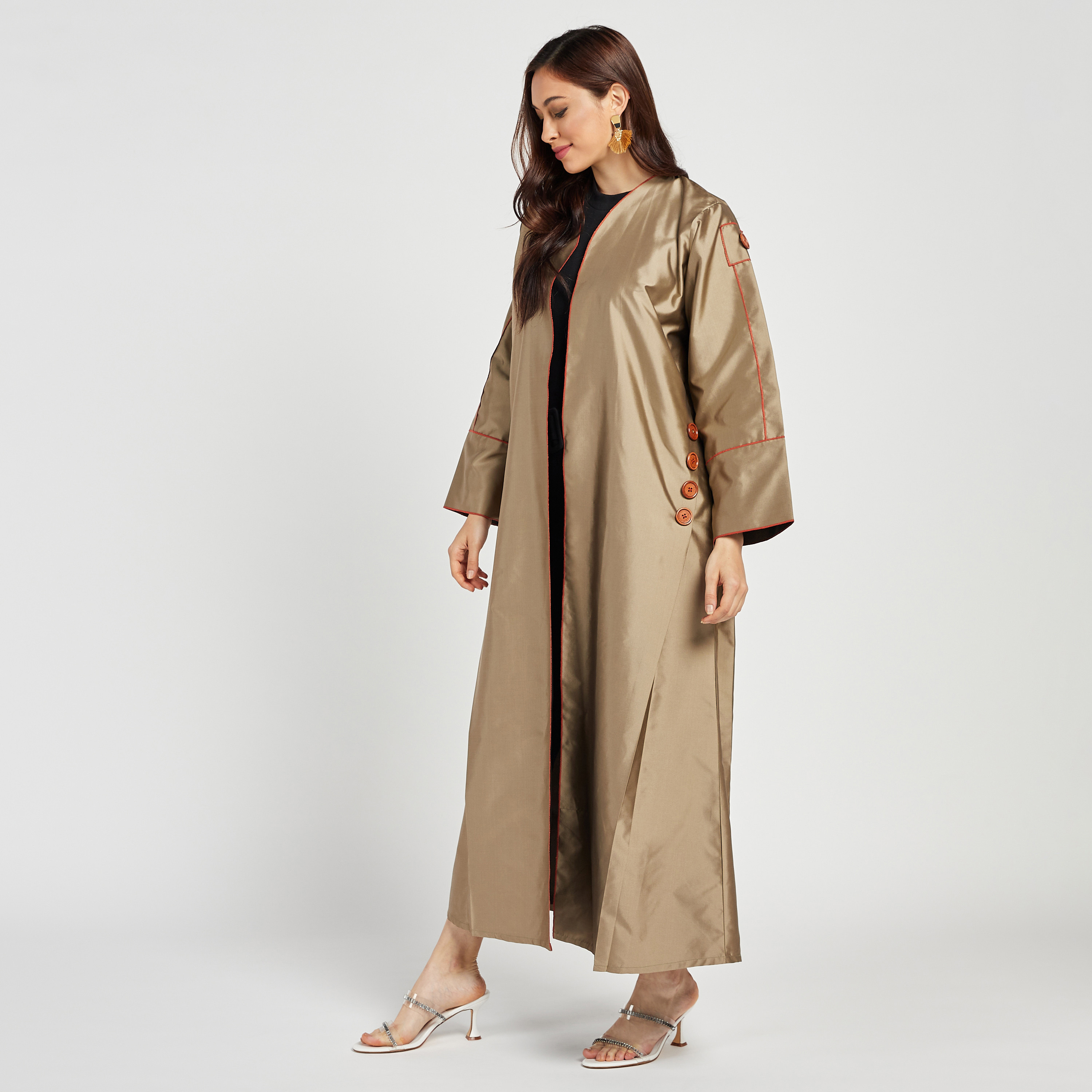 MOiSTREET Solid Open Front Abaya with Button Detail and Hijab-women-arabicclothing-abayas-image-3