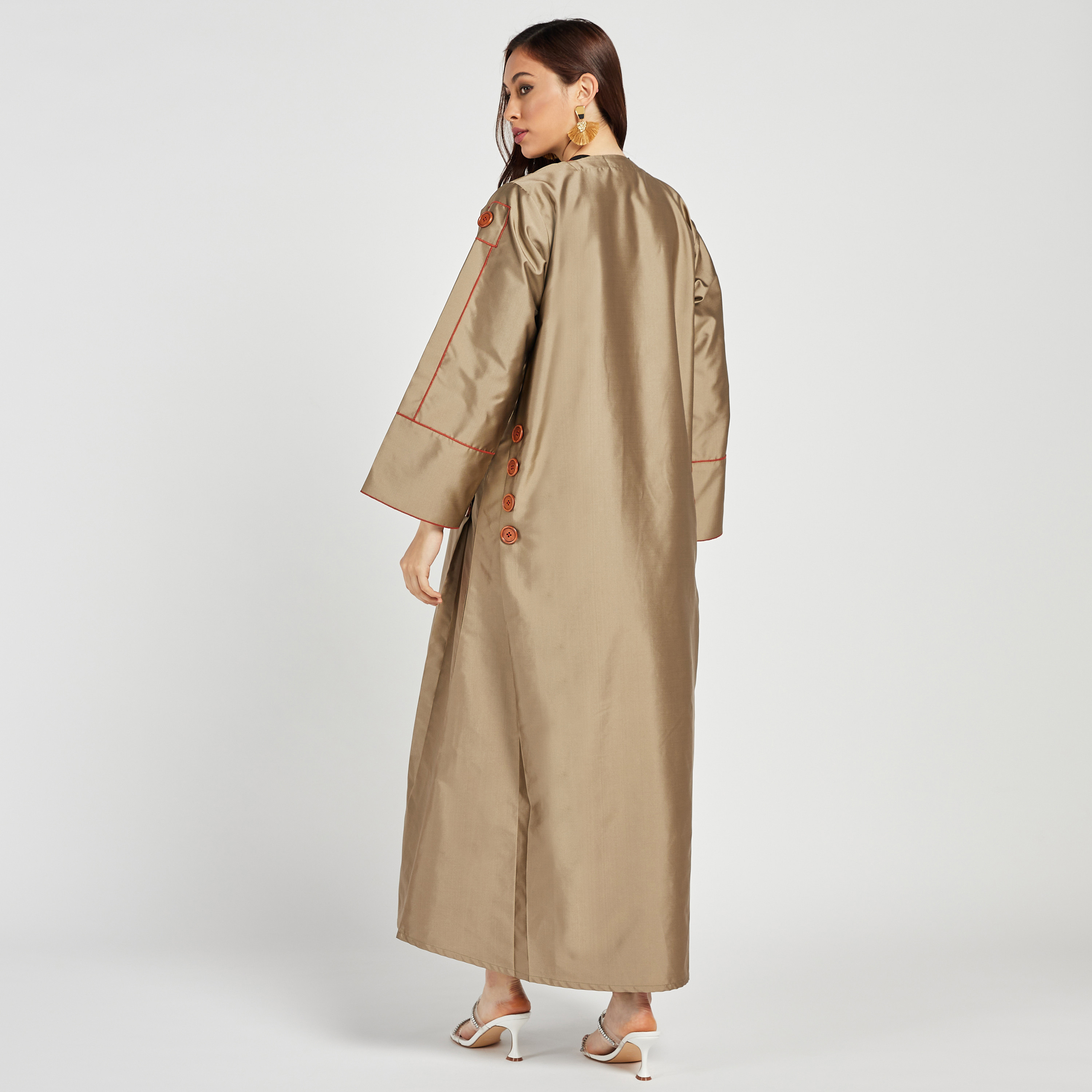 MOiSTREET Solid Open Front Abaya with Button Detail and Hijab-women-arabicclothing-abayas-image-4