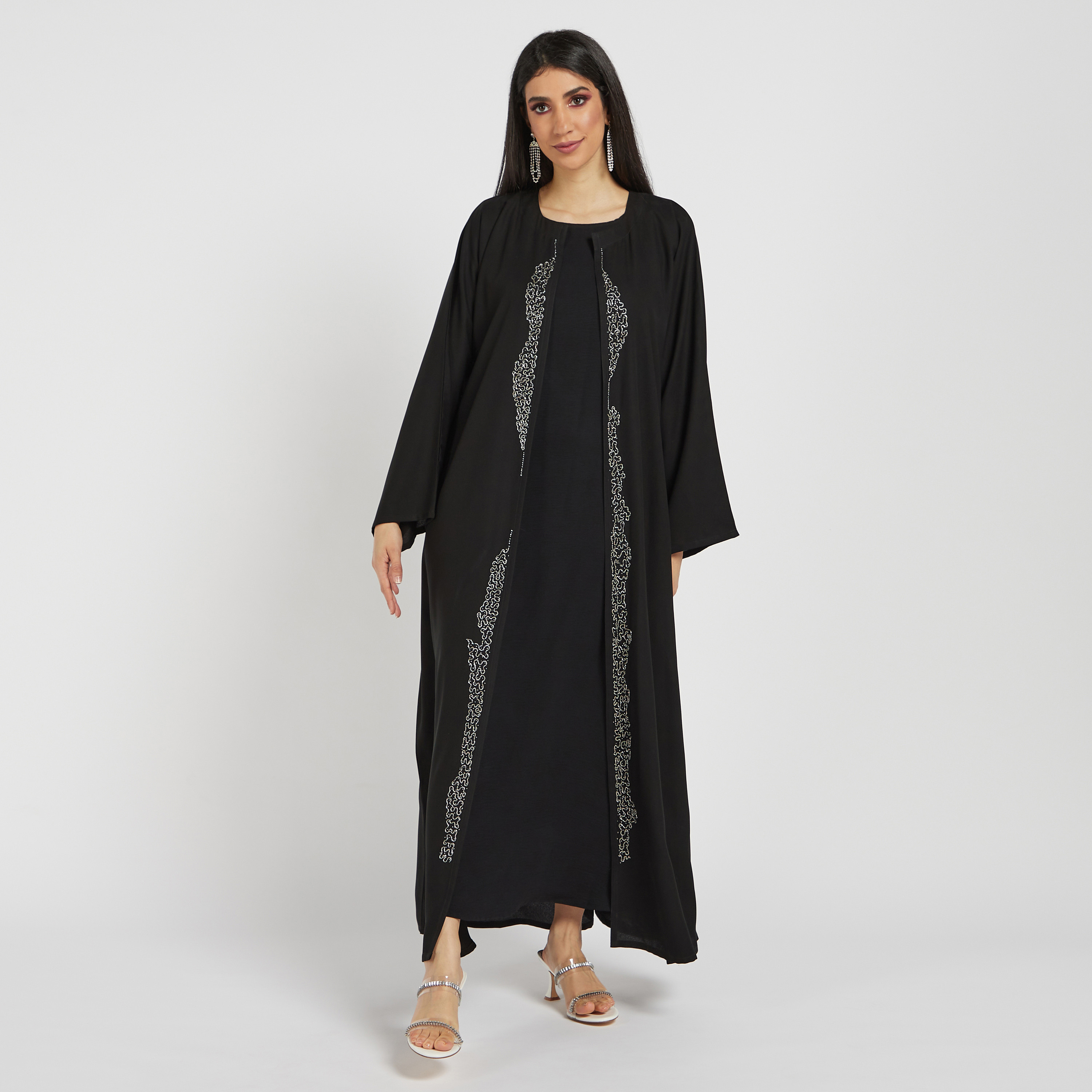MOiSTREET Embellished Open Front Abaya with Long Sleeves-women-arabicclothing-abayas-image-1