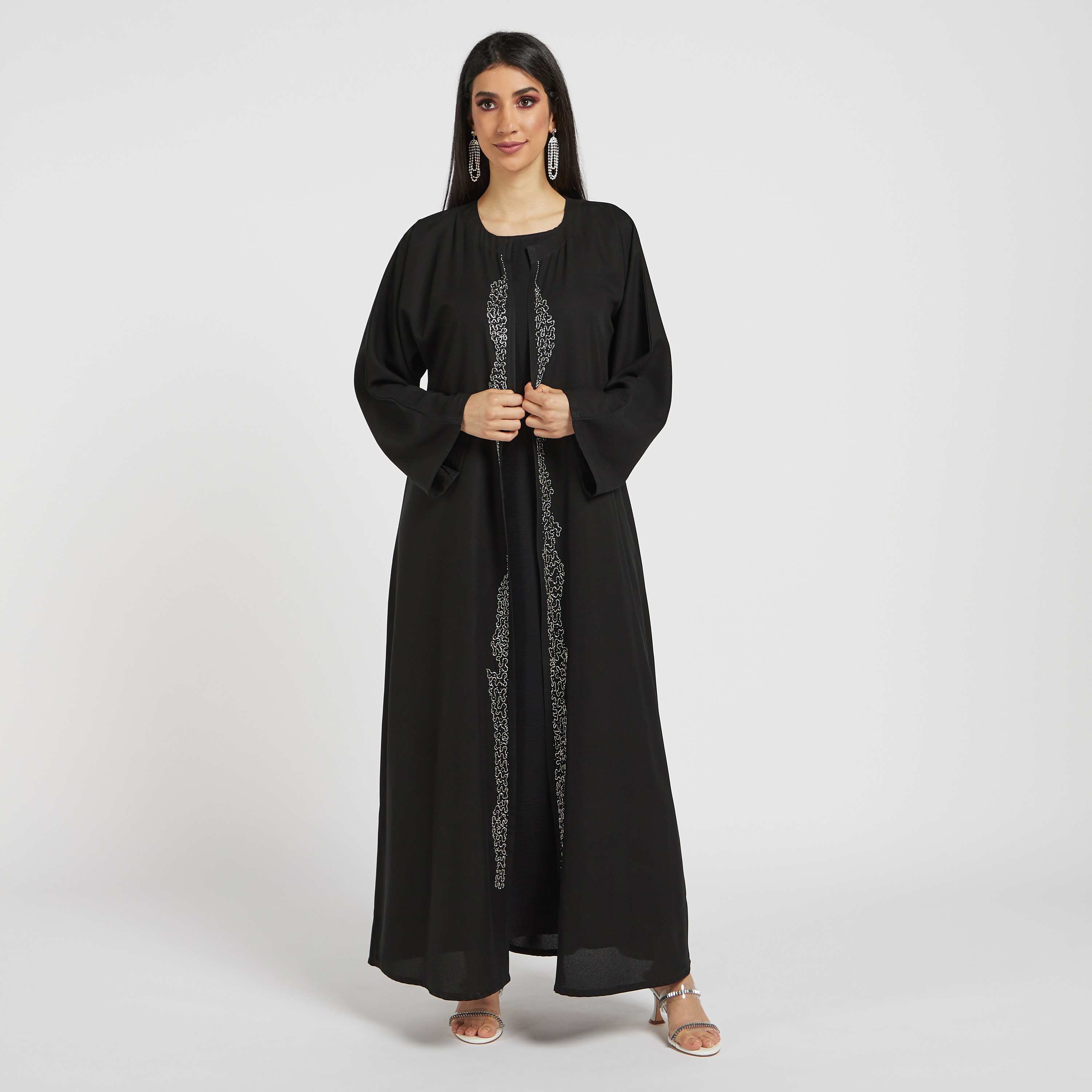 MOiSTREET Embellished Open Front Abaya with Long Sleeves-women-arabicclothing-abayas-image-2