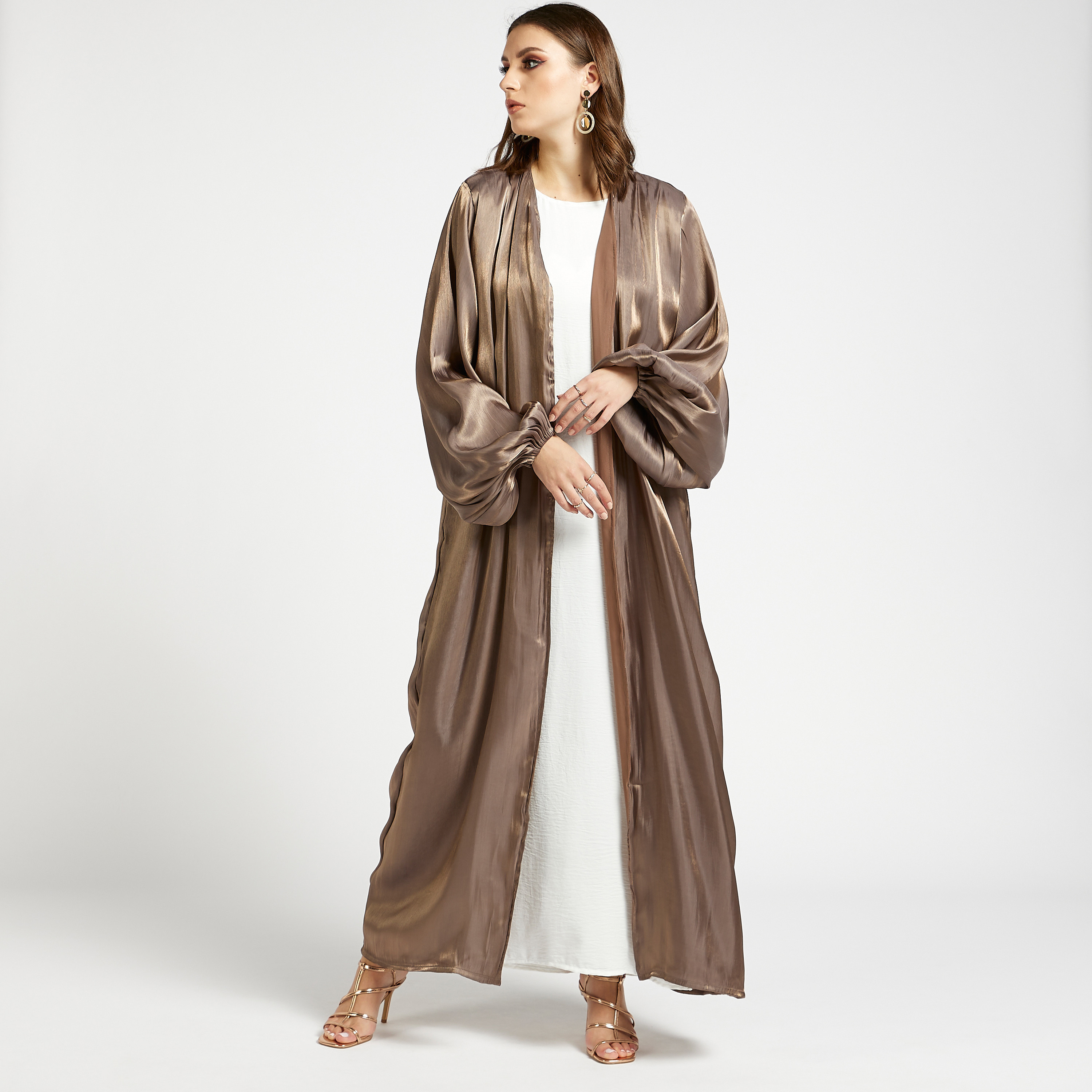MOiSTREET Solid Open Front Abaya with Bishop Sleeves-women-arabicclothing-abayas-image-1