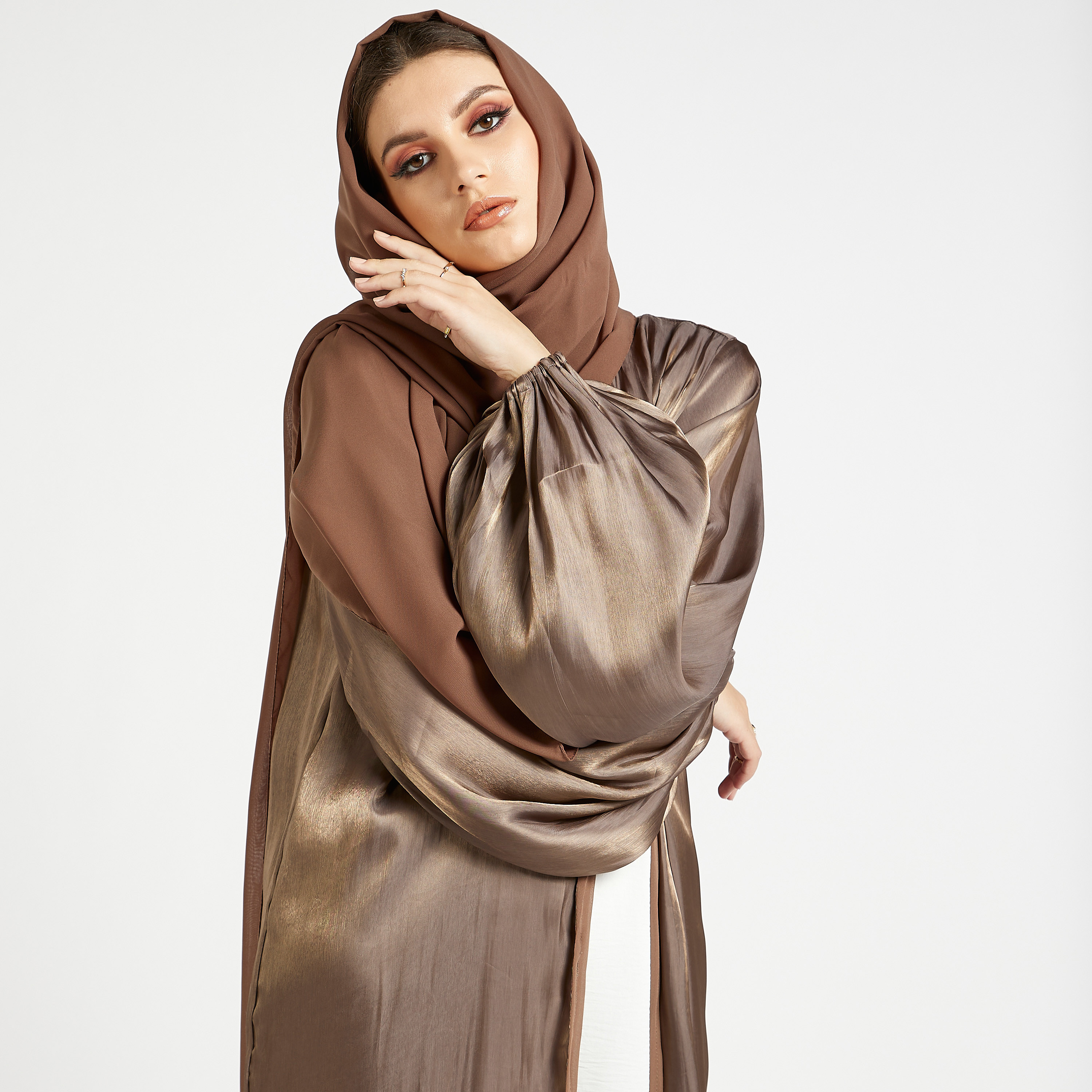 MOiSTREET Solid Open Front Abaya with Bishop Sleeves-women-arabicclothing-abayas-image-3