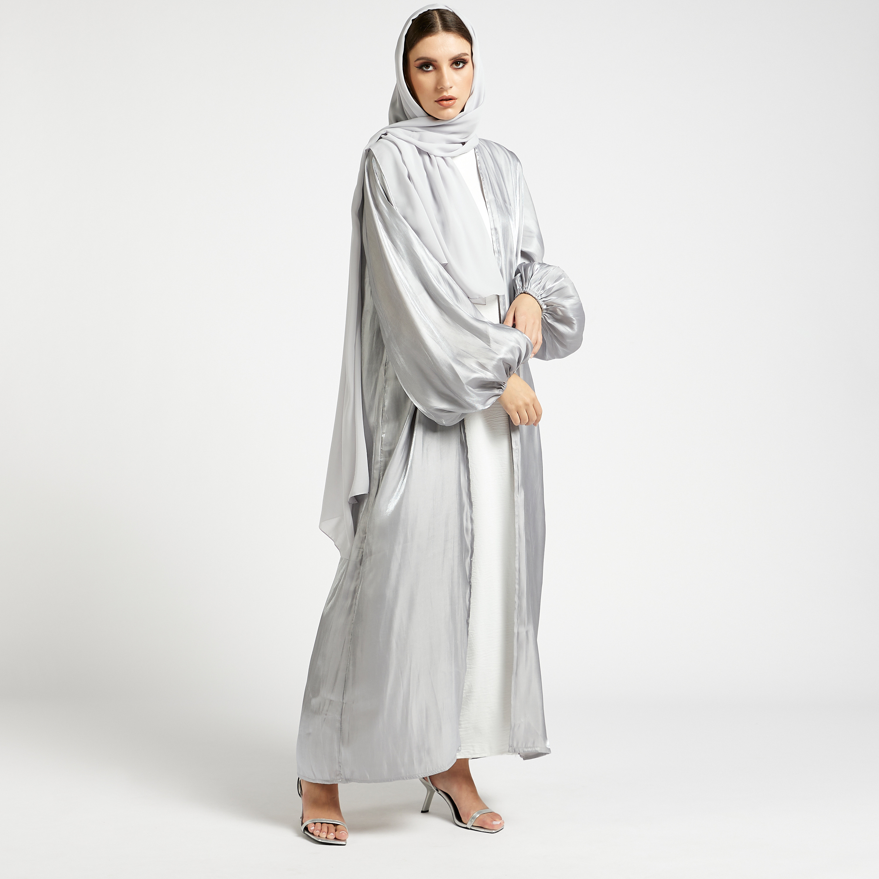 MOiSTREET Set of 3 Solid Open Front Abaya with Bishop Sleeves-women-arabicclothing-abayas-image-3