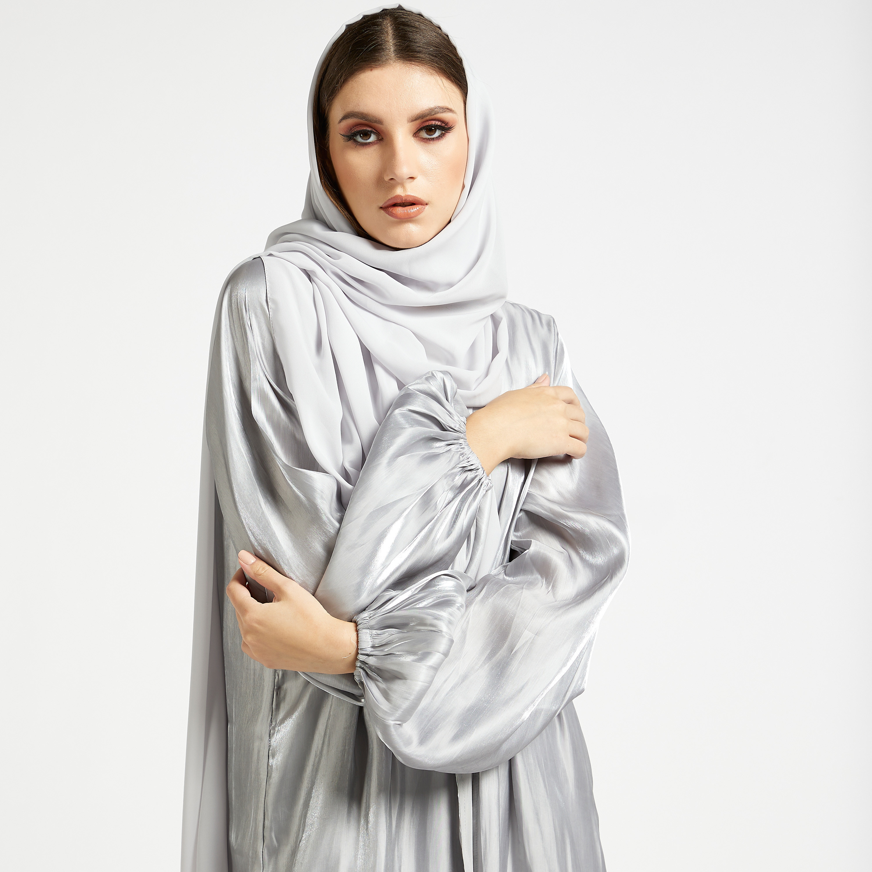 MOiSTREET Set of 3 Solid Open Front Abaya with Bishop Sleeves-women-arabicclothing-abayas-image-4