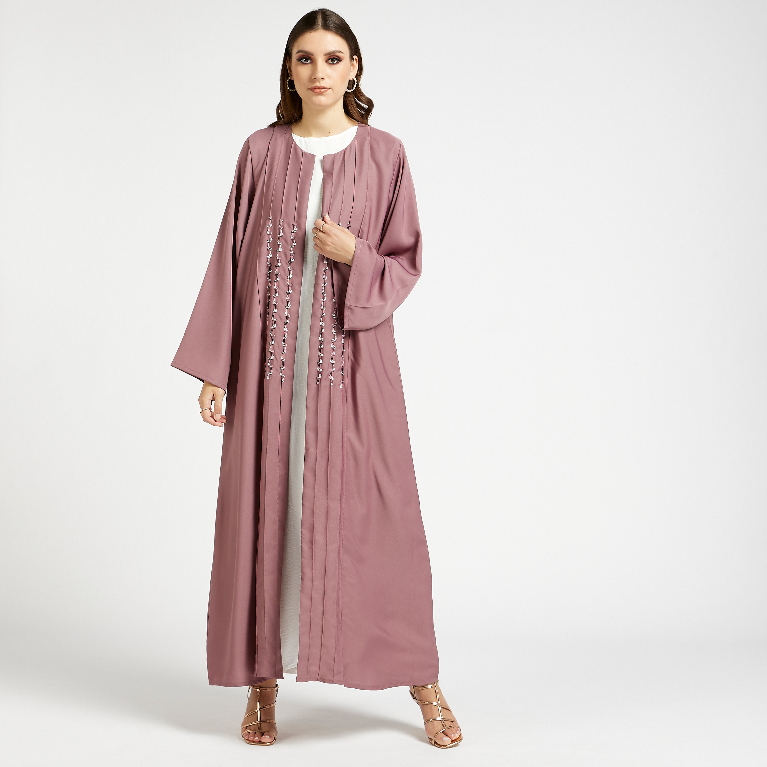 MOiSTREET Set of 3 Embellished Open Front Abaya with Round Neck-women-arabicclothing-abayas-image-4