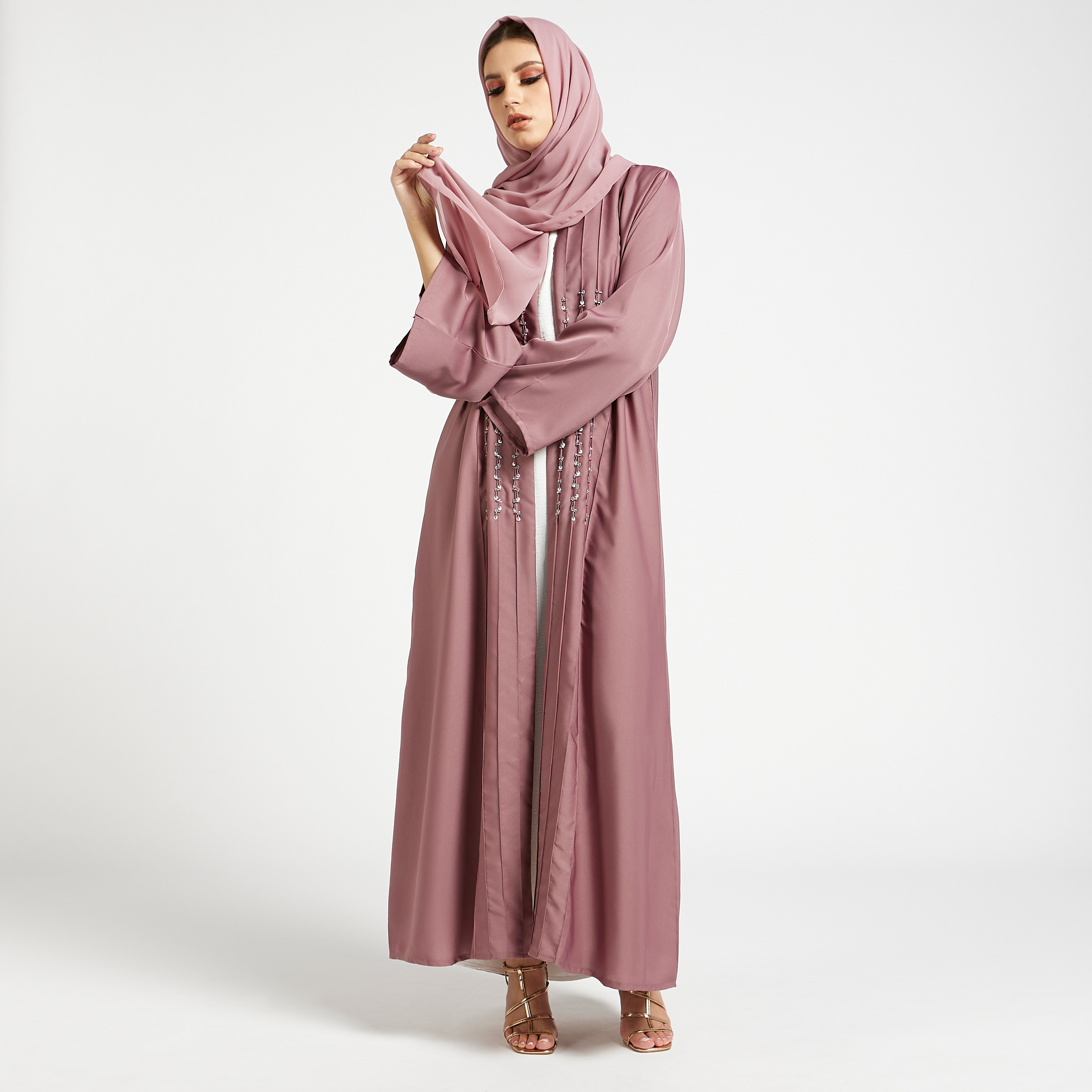 MOiSTREET Set of 3 Embellished Open Front Abaya with Round Neck-women-arabicclothing-abayas-image-2