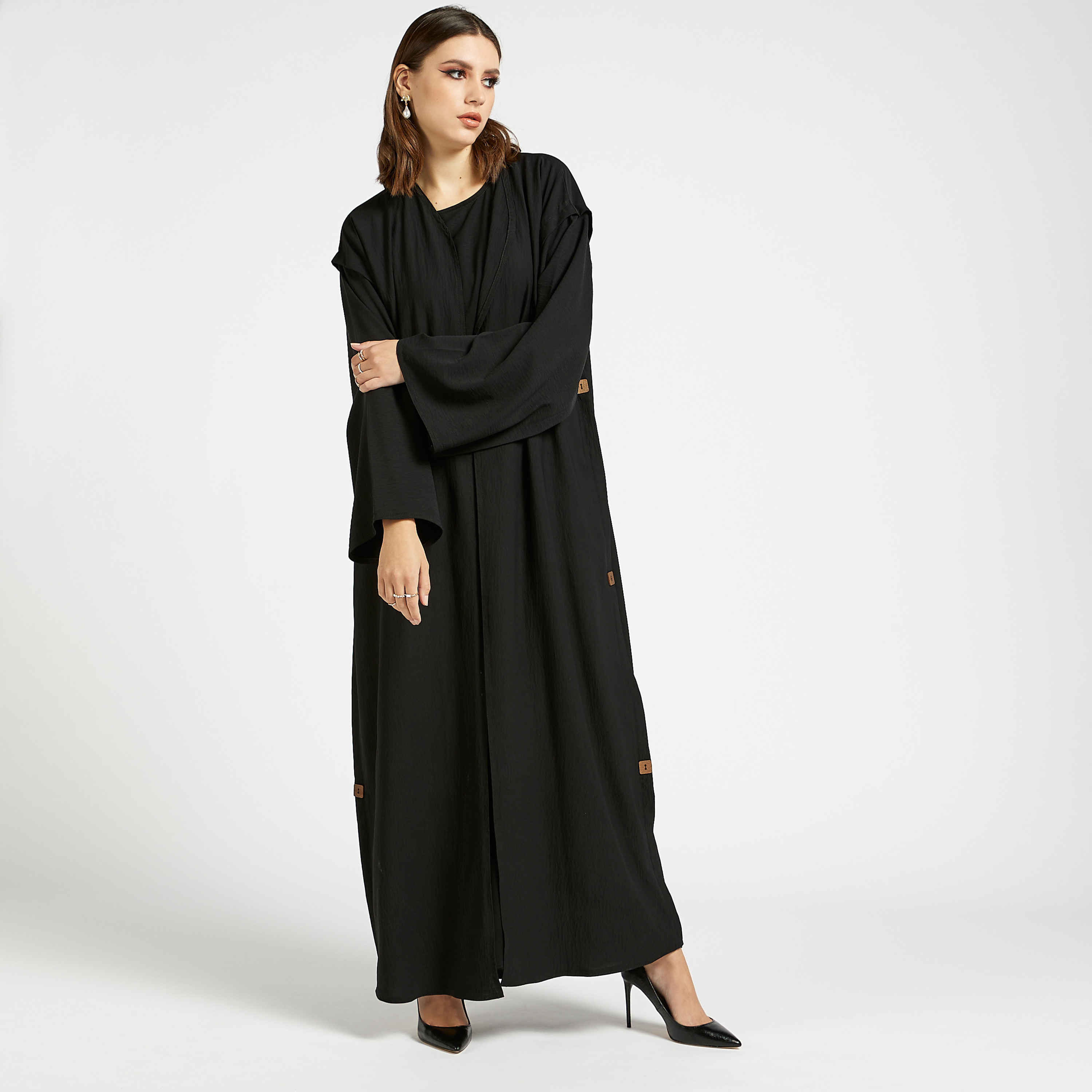 MOiSTREET Solid Abaya with Button Accent-women-arabicclothing-abayas-image-3