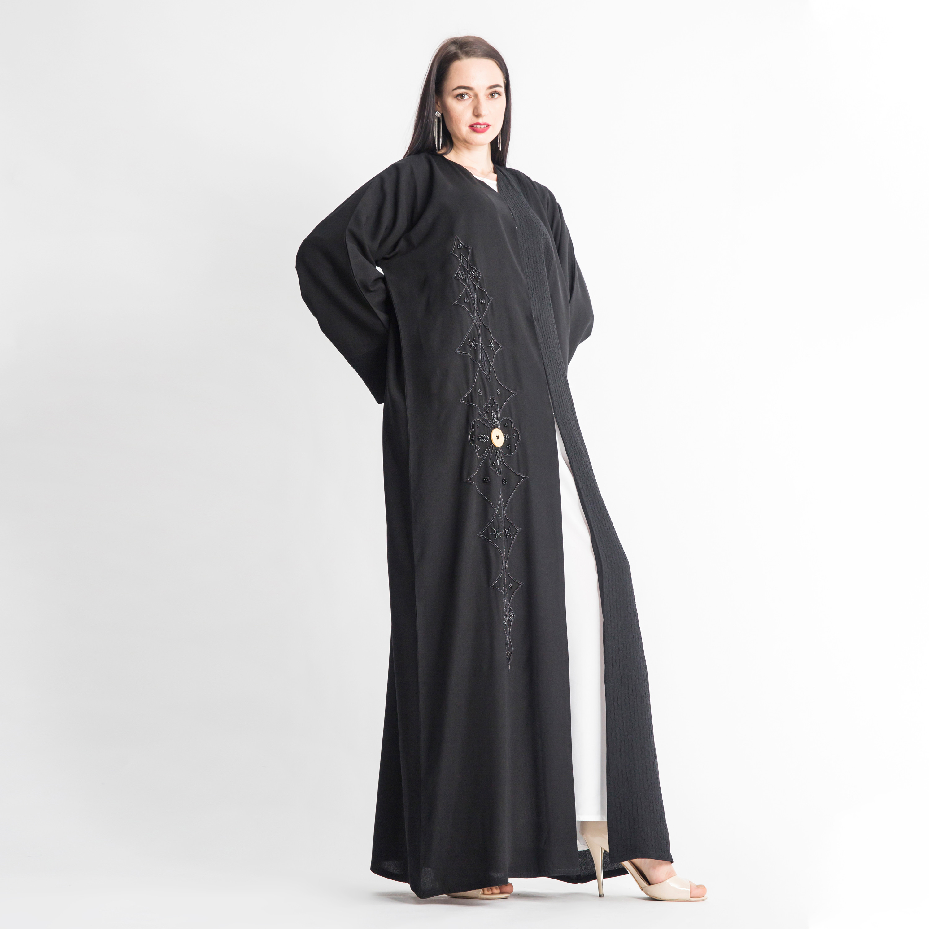 MOiSTREET V-neck Abaya with Bead Detail-women-arabicclothing-abayas-image-1