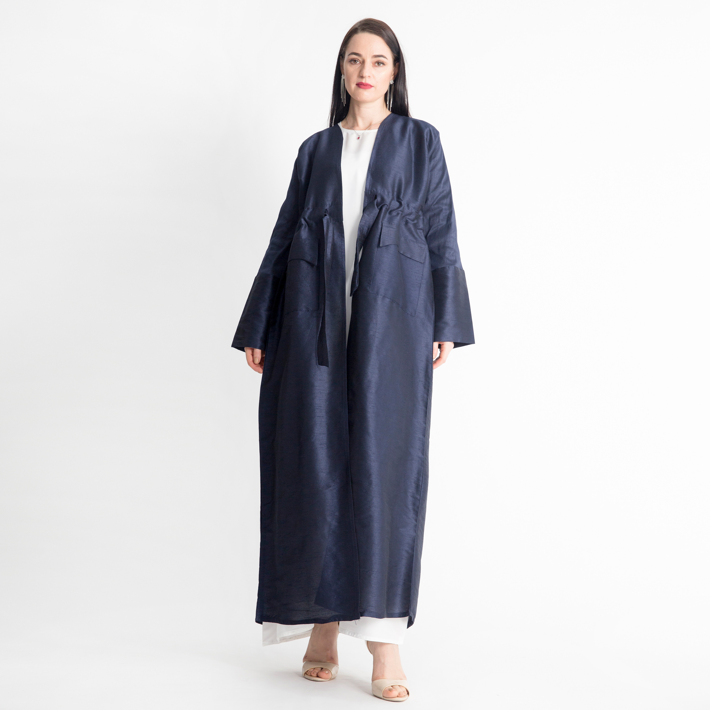 MOiSTREET Solid Abaya with Front Pockets and Tie-Up Detail-women-arabicclothing-abayas-image-2