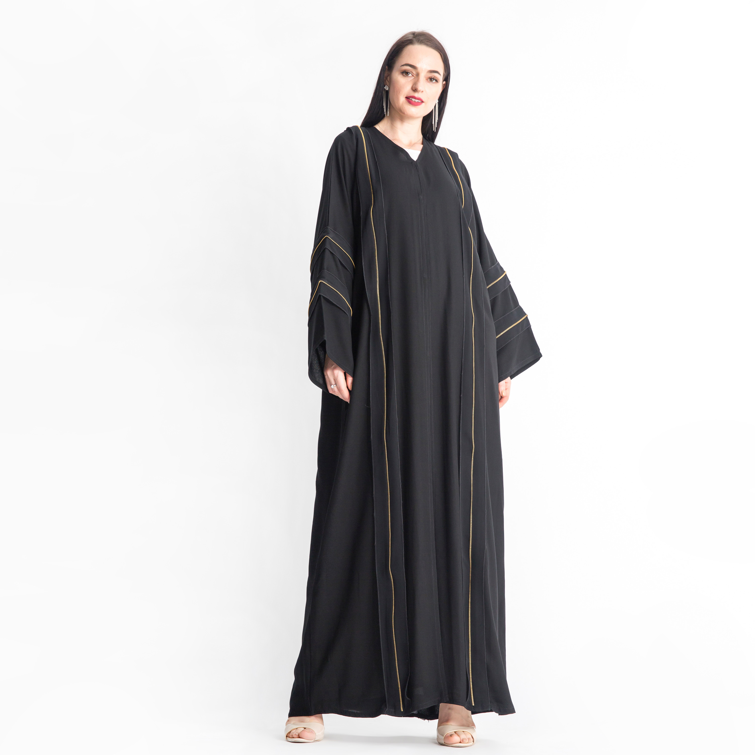 MOiSTREET V-neck Abaya with Piping Detail-women-arabicclothing-abayas-image-1