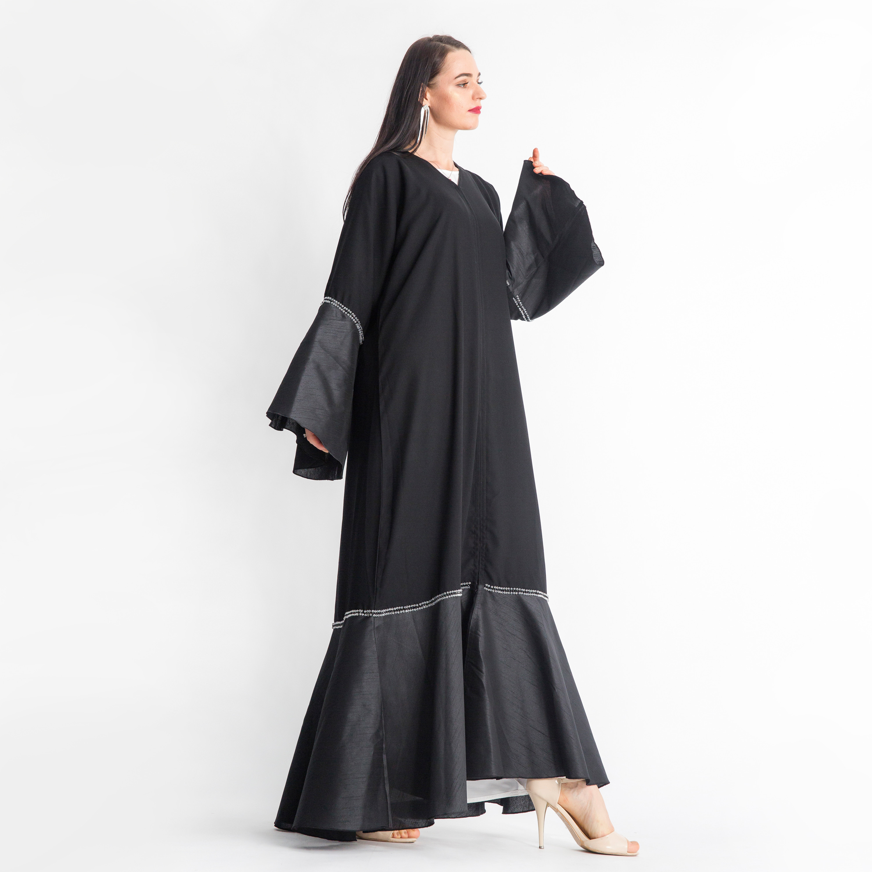 MOiSTREET Embellished V-neck Abaya with Flared Sleeves-women-arabicclothing-abayas-image-1