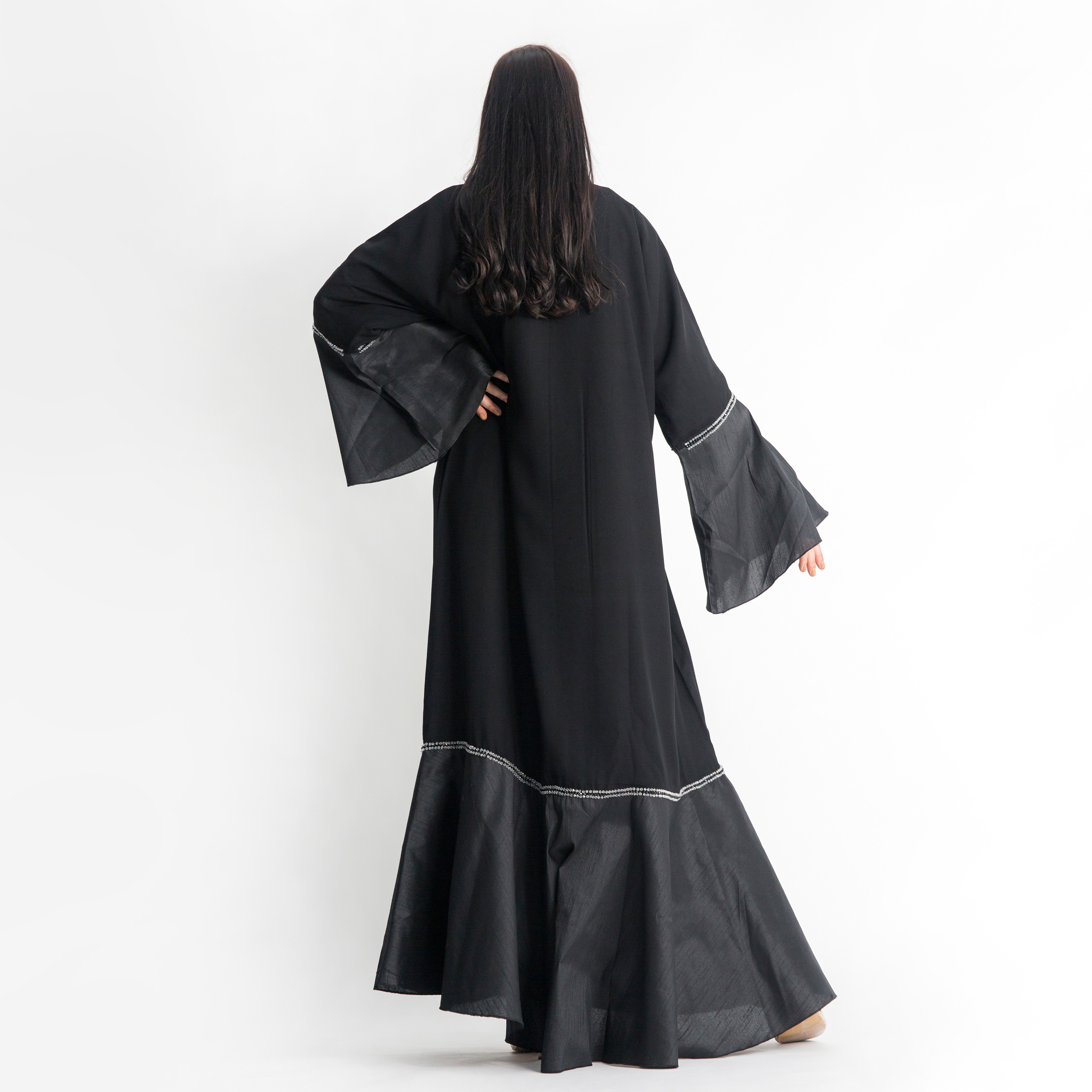 MOiSTREET Embellished V-neck Abaya with Flared Sleeves-women-arabicclothing-abayas-image-2