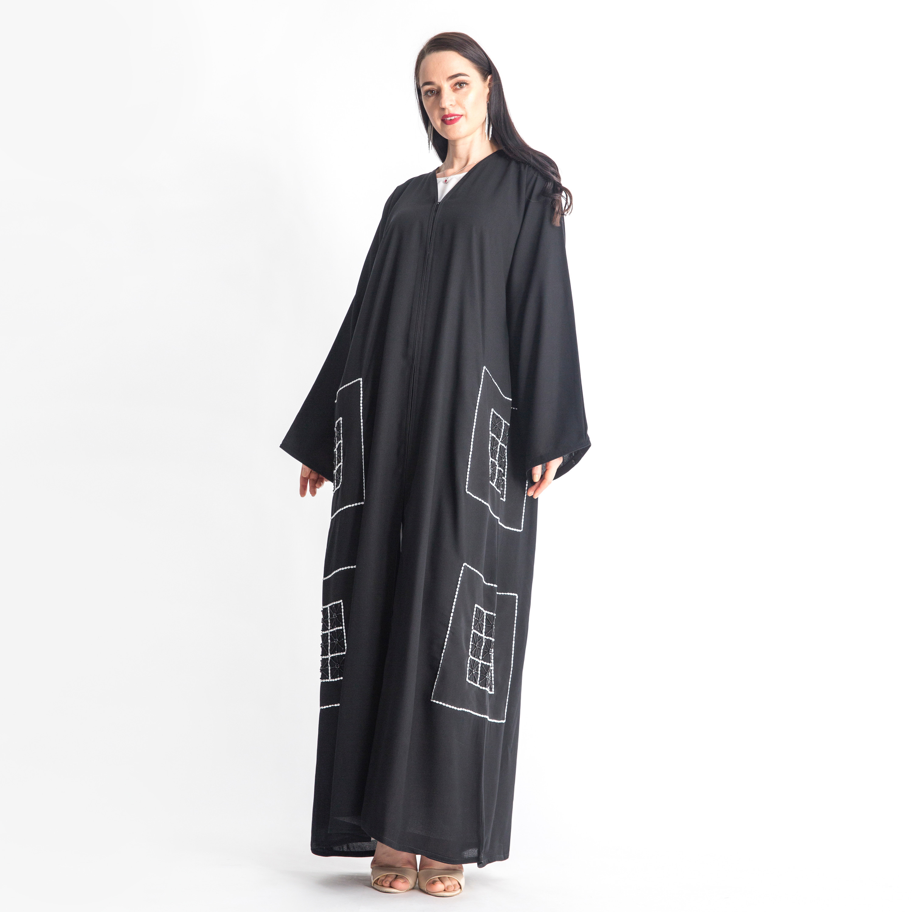 MOiSTREET V-neck Abaya with Bead Detail-women-arabicclothing-abayas-image-1