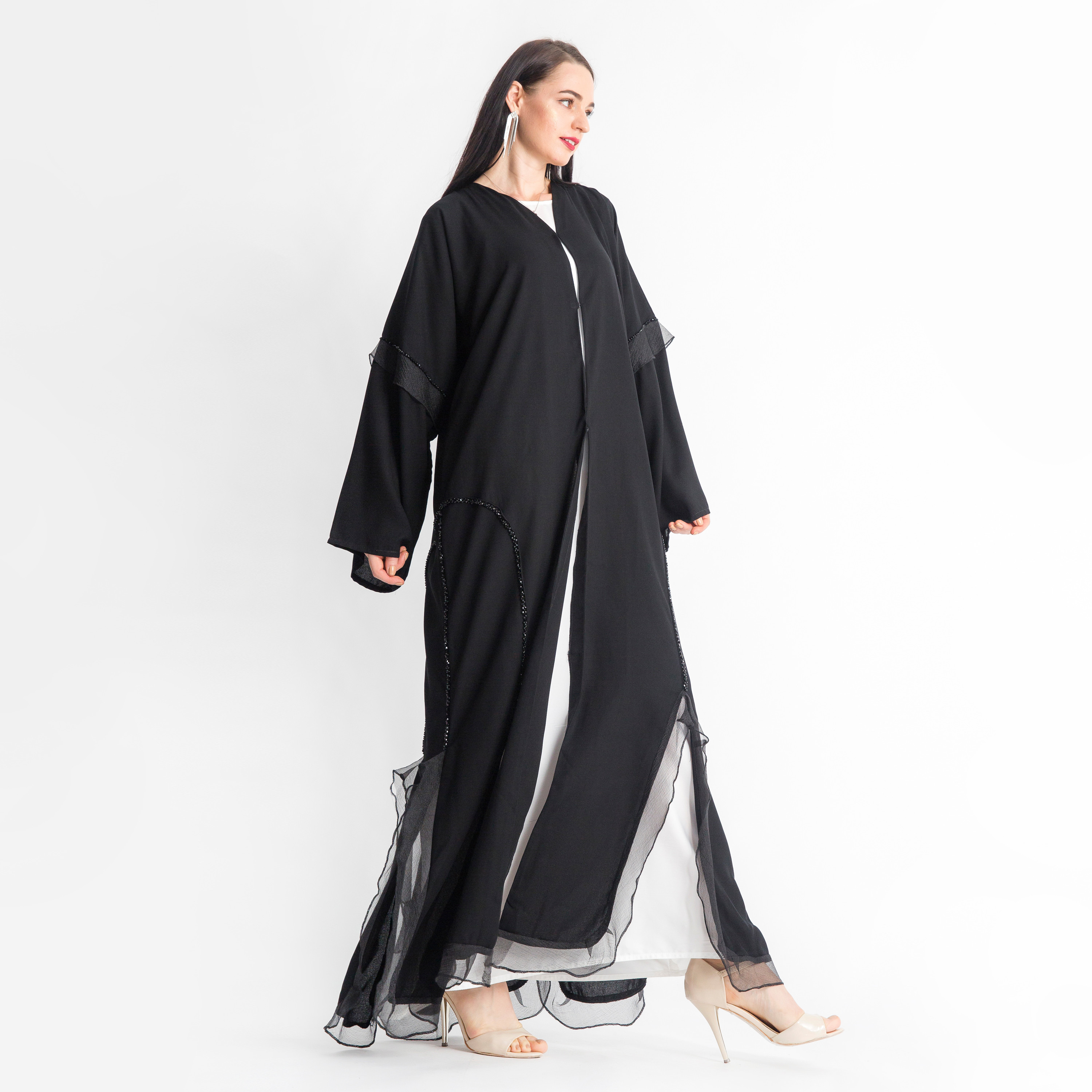 MOiSTREET V-neck Abaya with Ruffle Detail-women-arabicclothing-abayas-image-3