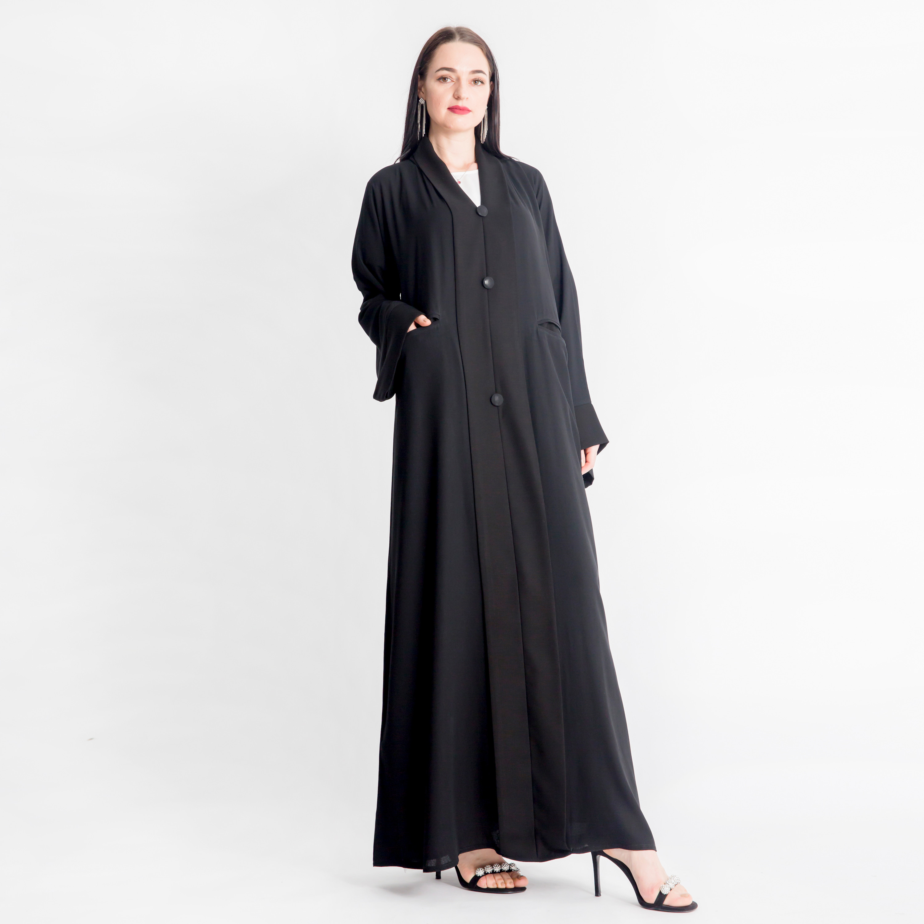 MOiSTREET Solid V-neck Abaya with Button Detail and Front Pockets-women-arabicclothing-abayas-image-2