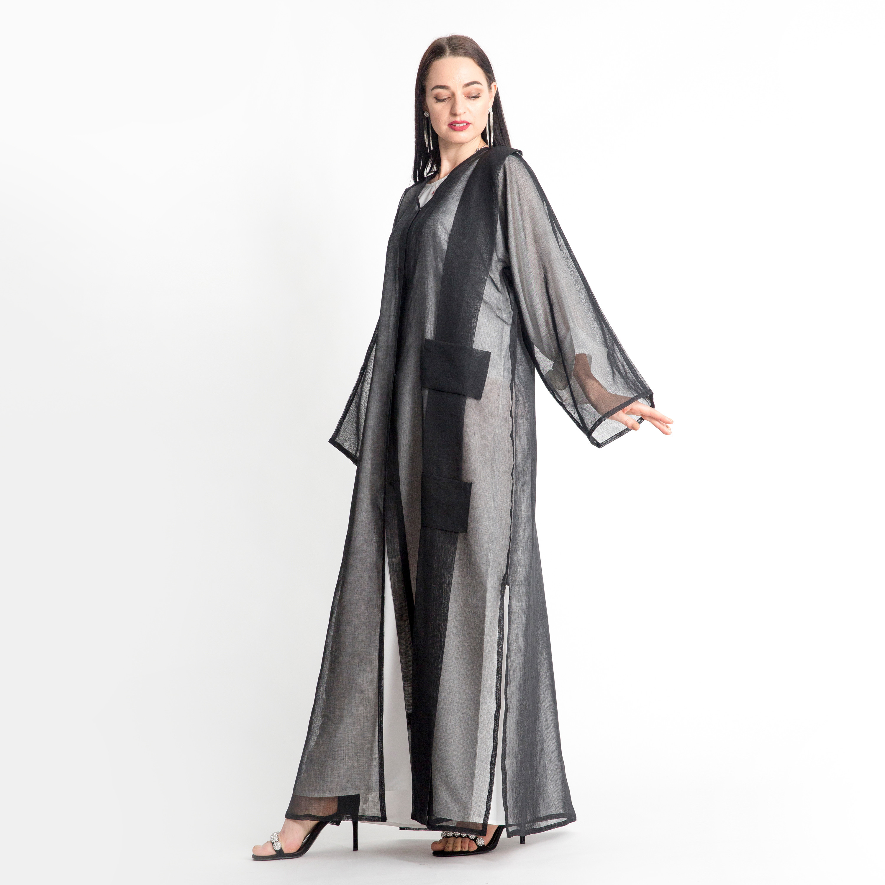 MOiSTREET Sheer V-neck Abaya with Pockets-women-arabicclothing-abayas-image-2