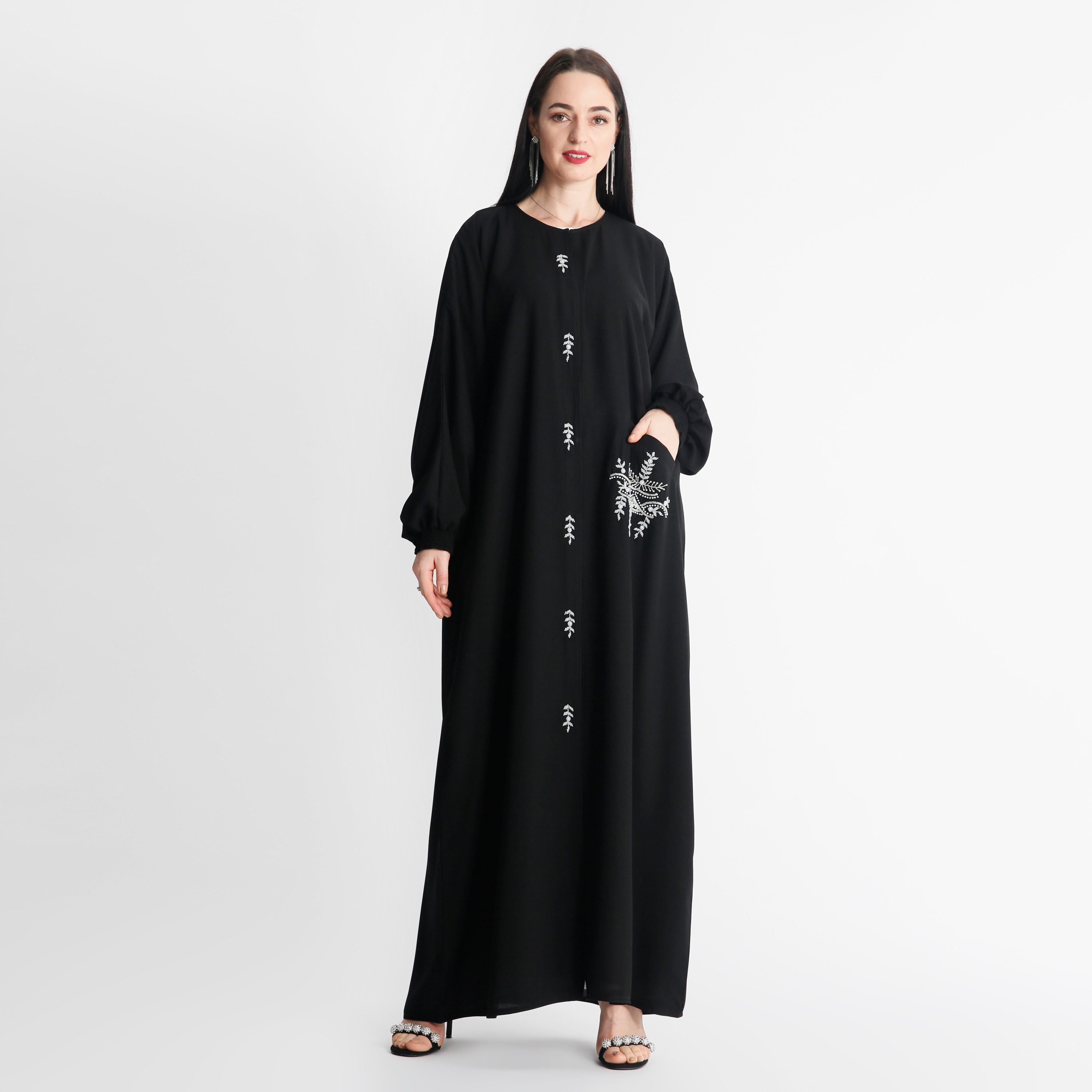 MOiSTREET Bead Embroidered Abaya with Pocket-women-arabicclothing-abayas-image-1
