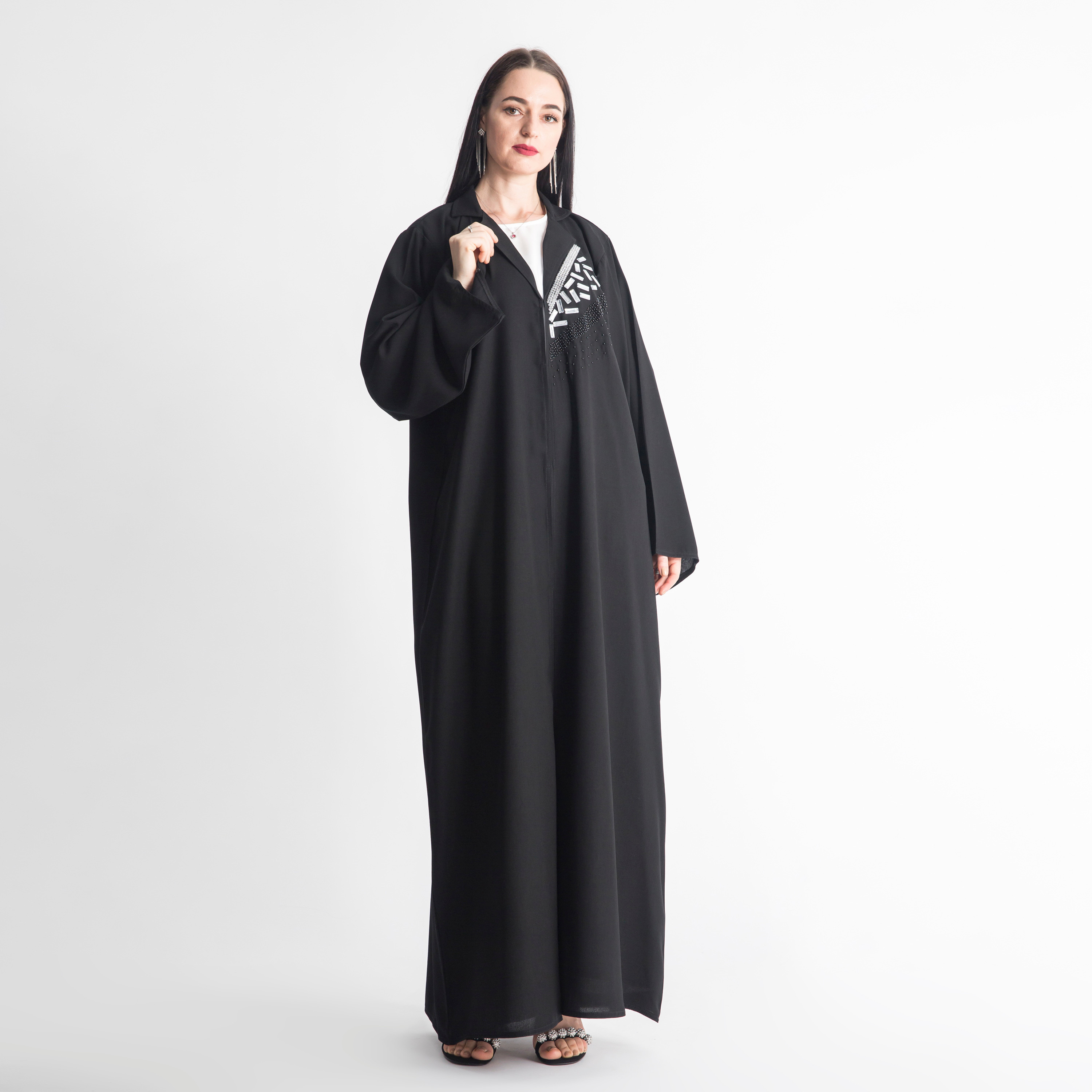 MOiSTREET Embellished Abaya with Lapel Collar-women-arabicclothing-abayas-image-1