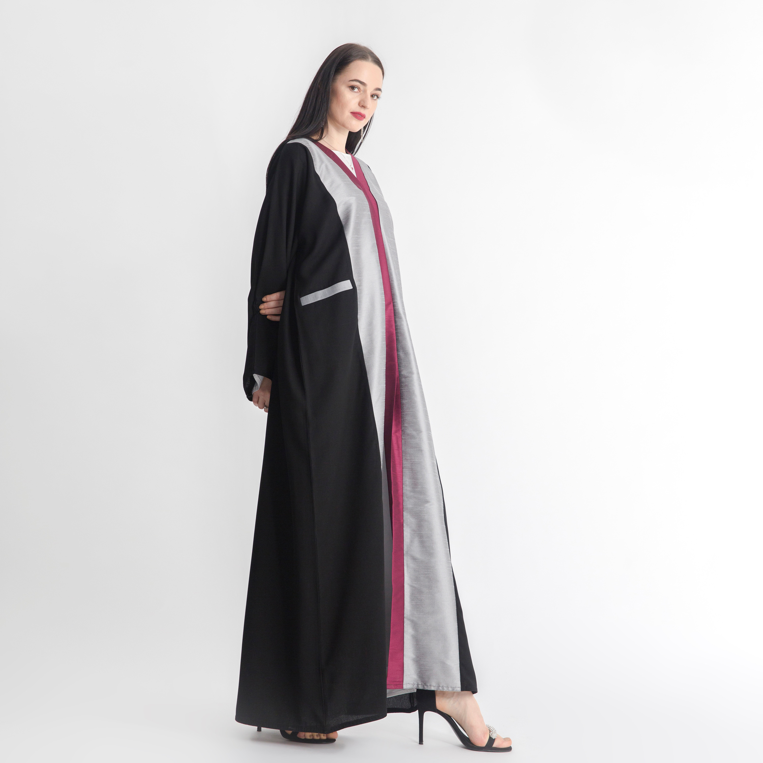 MOiSTREET Abaya with Contrast Panels and Pocket-women-arabicclothing-abayas-image-2