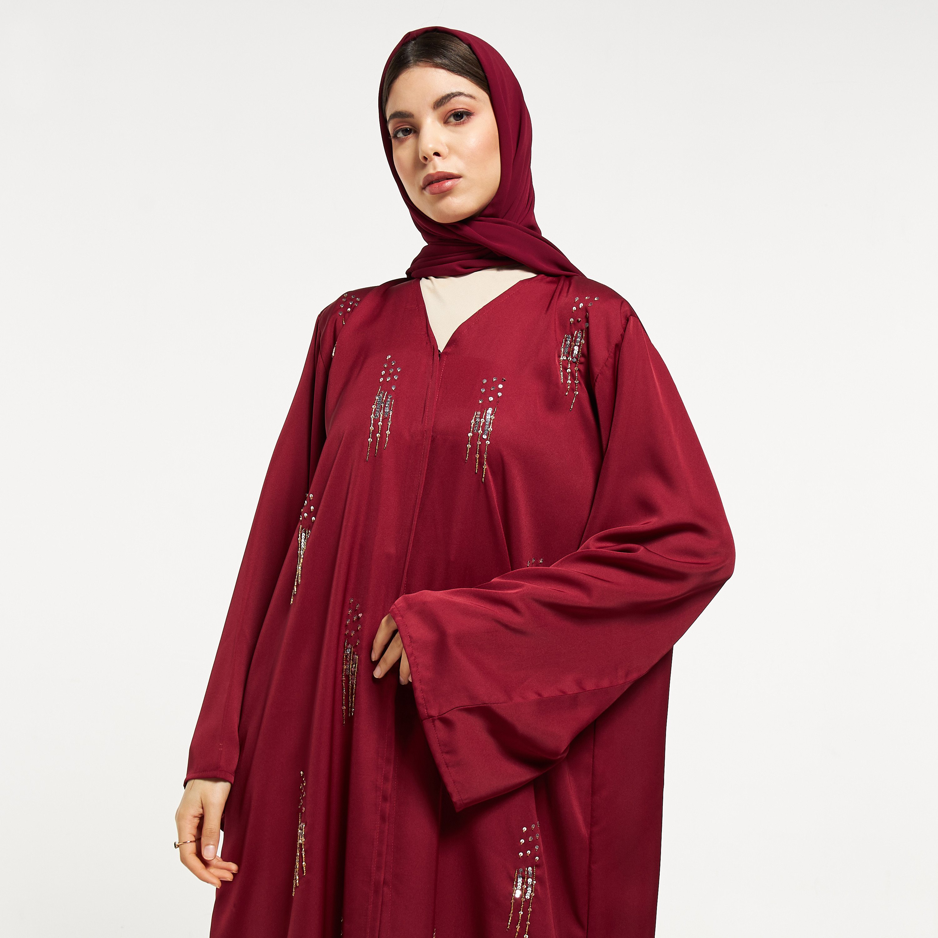 MOiSTREET Embellished Abaya with Hijab-women-arabicclothing-abayas-image-2