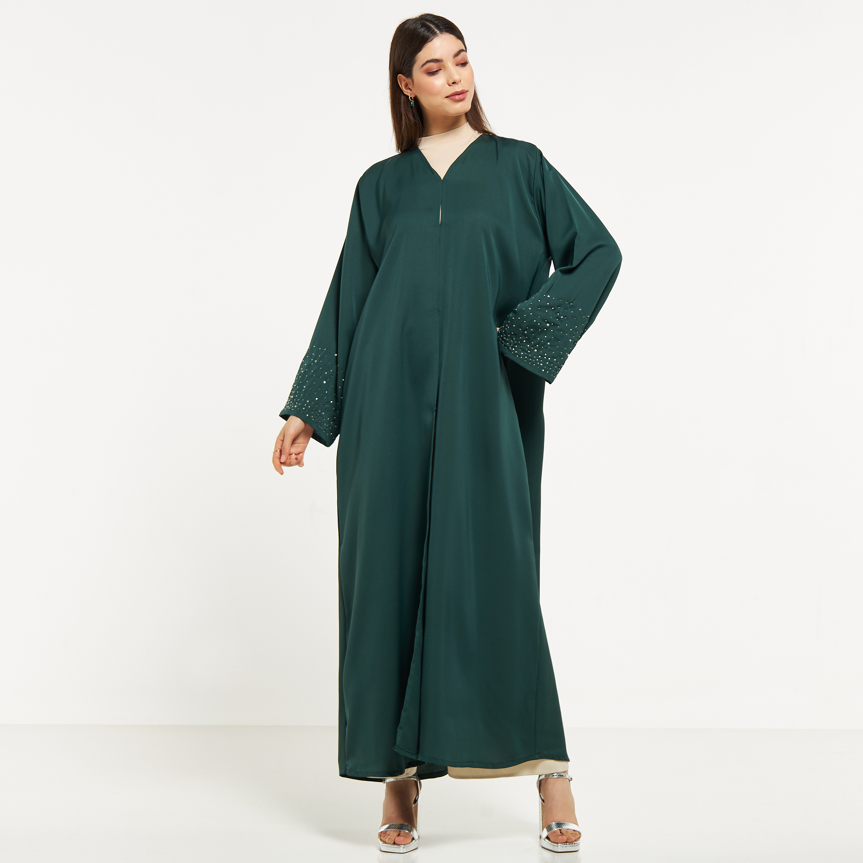 MOiSTREET Stone Embellished Abaya with Hijab-women-arabicclothing-abayas-image-1