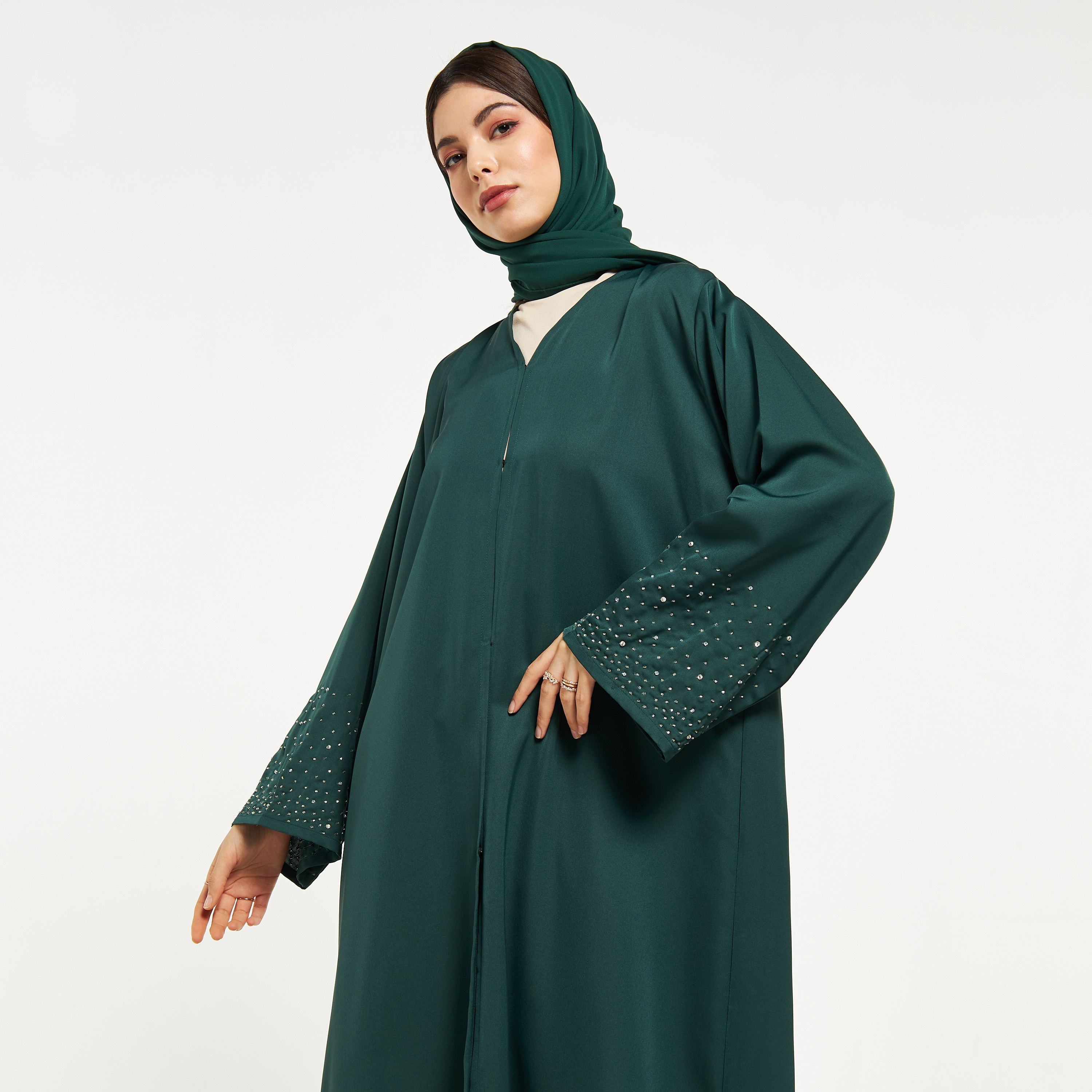 MOiSTREET Stone Embellished Abaya with Hijab-women-arabicclothing-abayas-image-3
