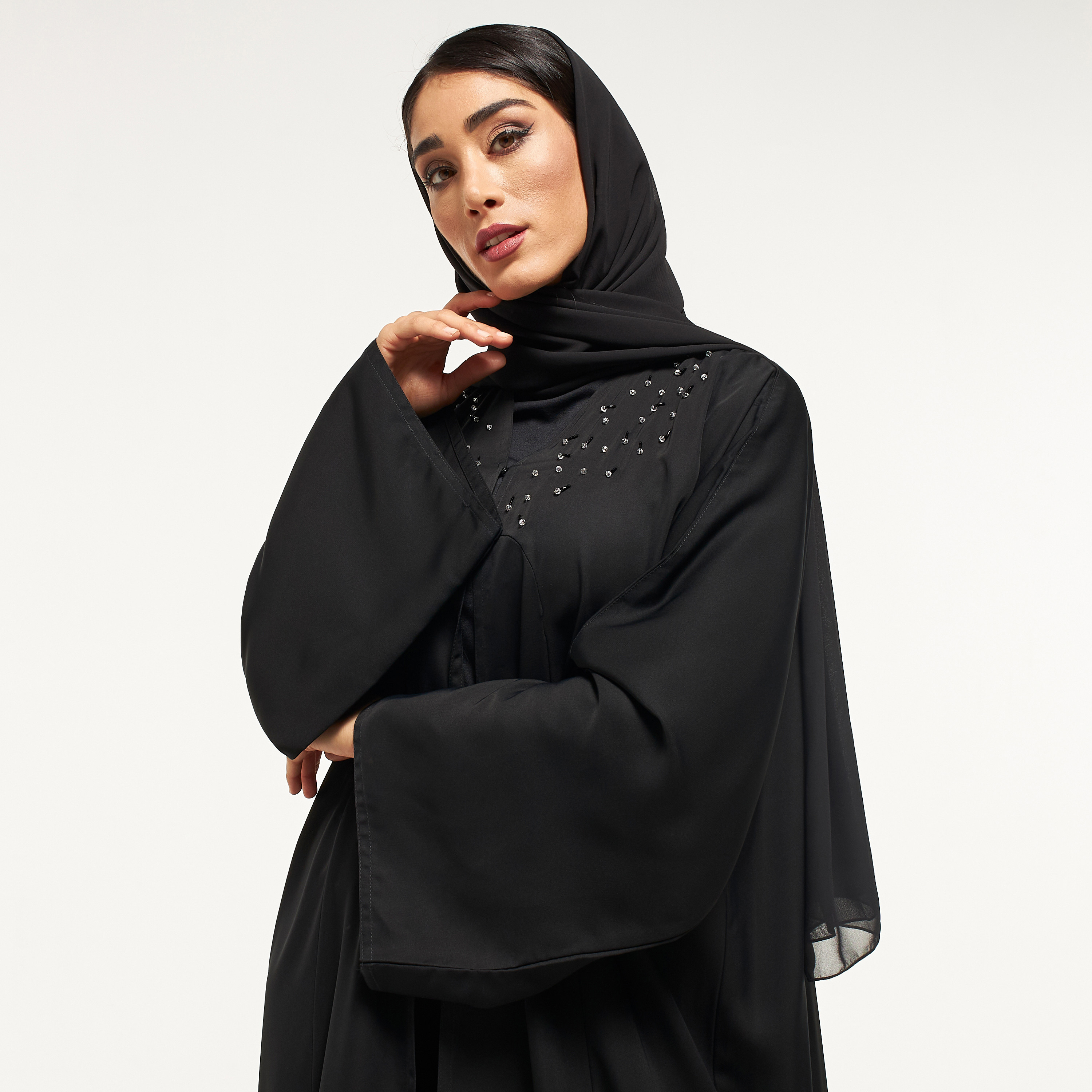 MOiSTREET Embellished Abaya with Hijab-women-arabicclothing-abayas-image-2
