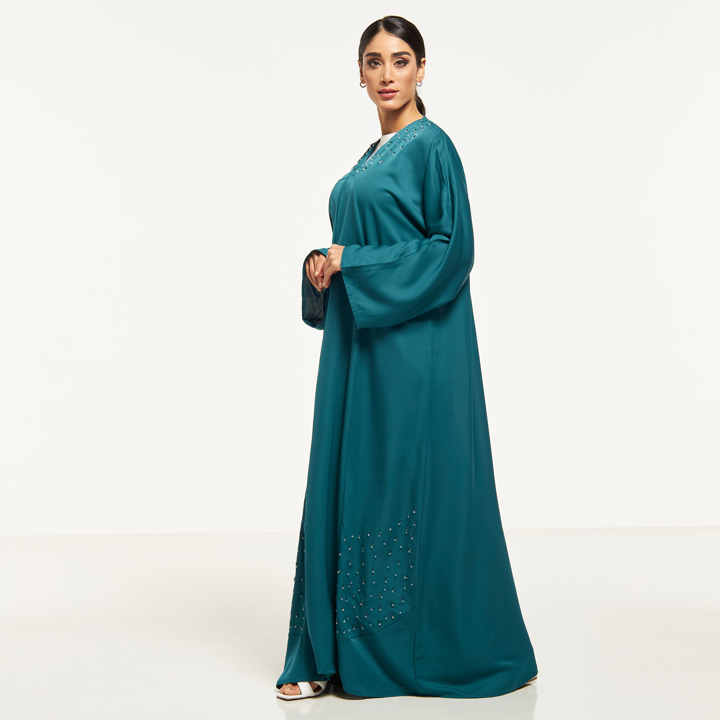 MOiSTREET Stone Studded Abaya with Hijab-women-arabicclothing-abayas-image-1