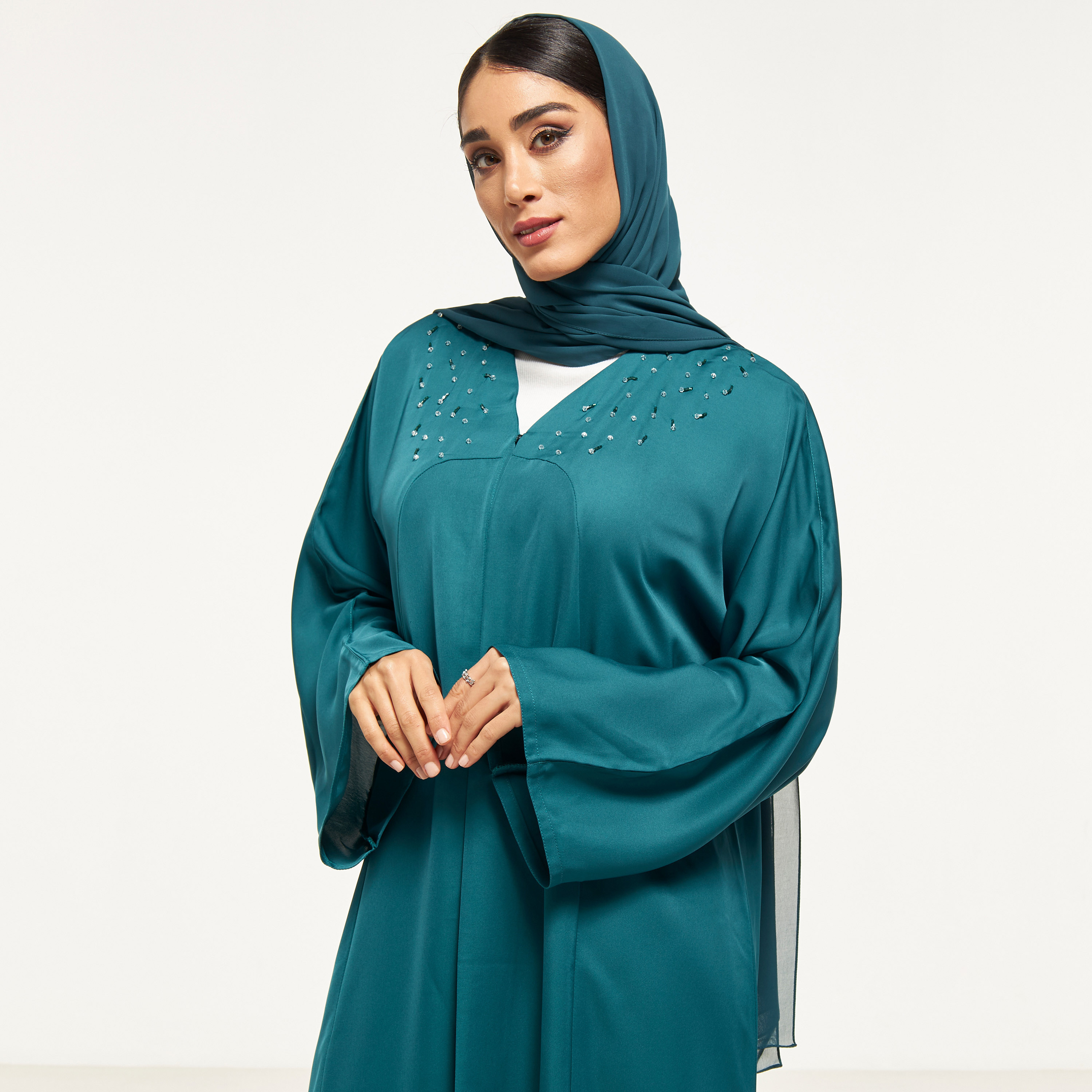 MOiSTREET Stone Studded Abaya with Hijab-women-arabicclothing-abayas-image-2