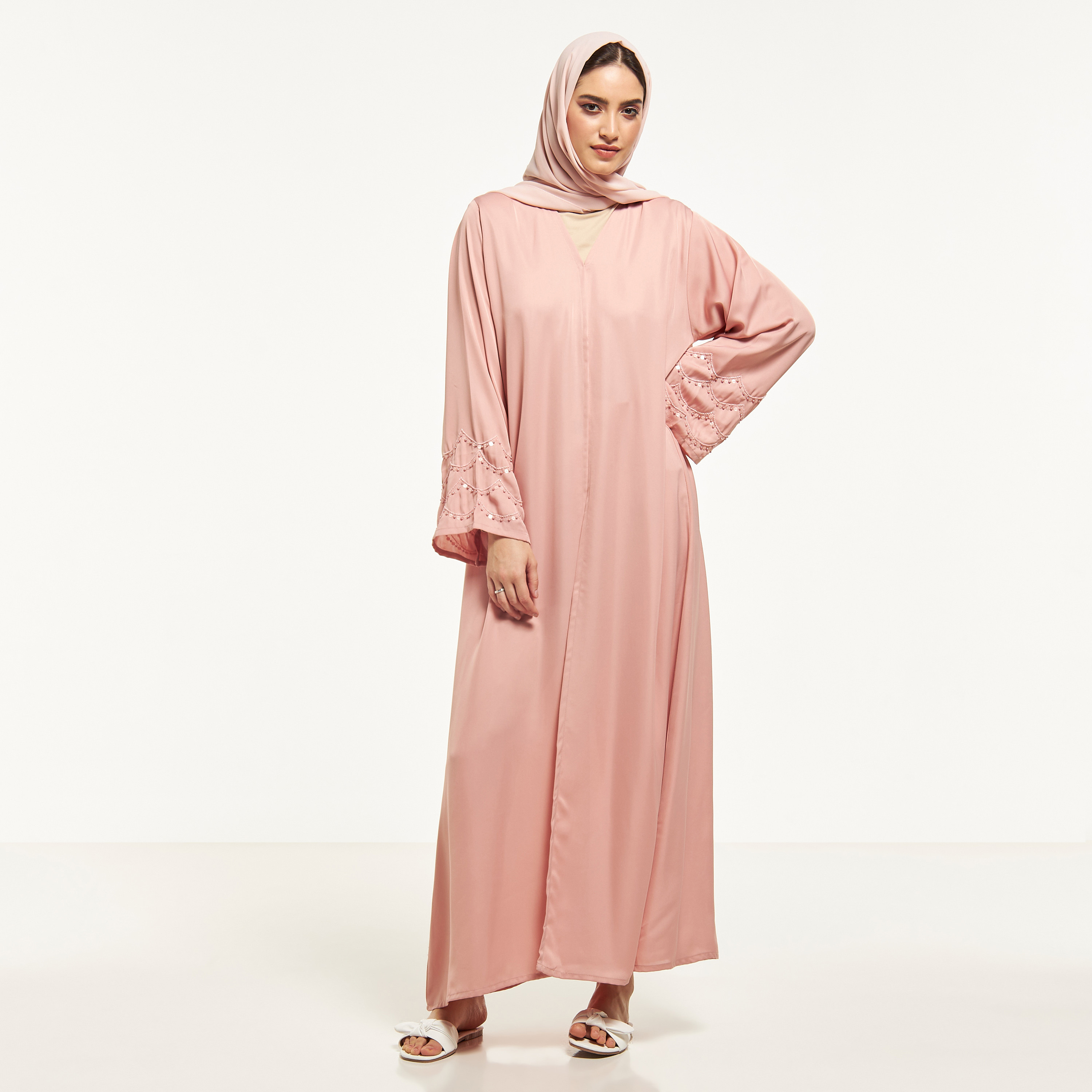MOiSTREET Embellished Abaya with Hijab-women-arabicclothing-abayas-image-4