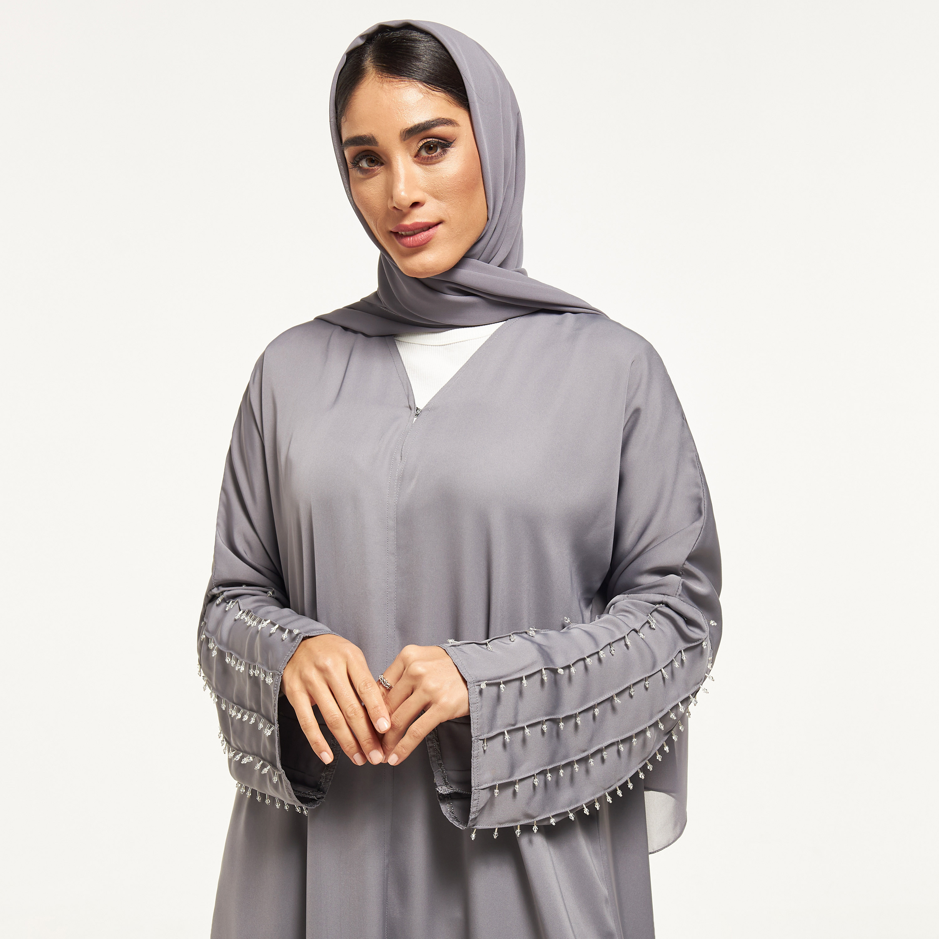 MOiSTREET Embellished Abaya with Hijab and Pleat Detail-women-arabicclothing-abayas-image-2