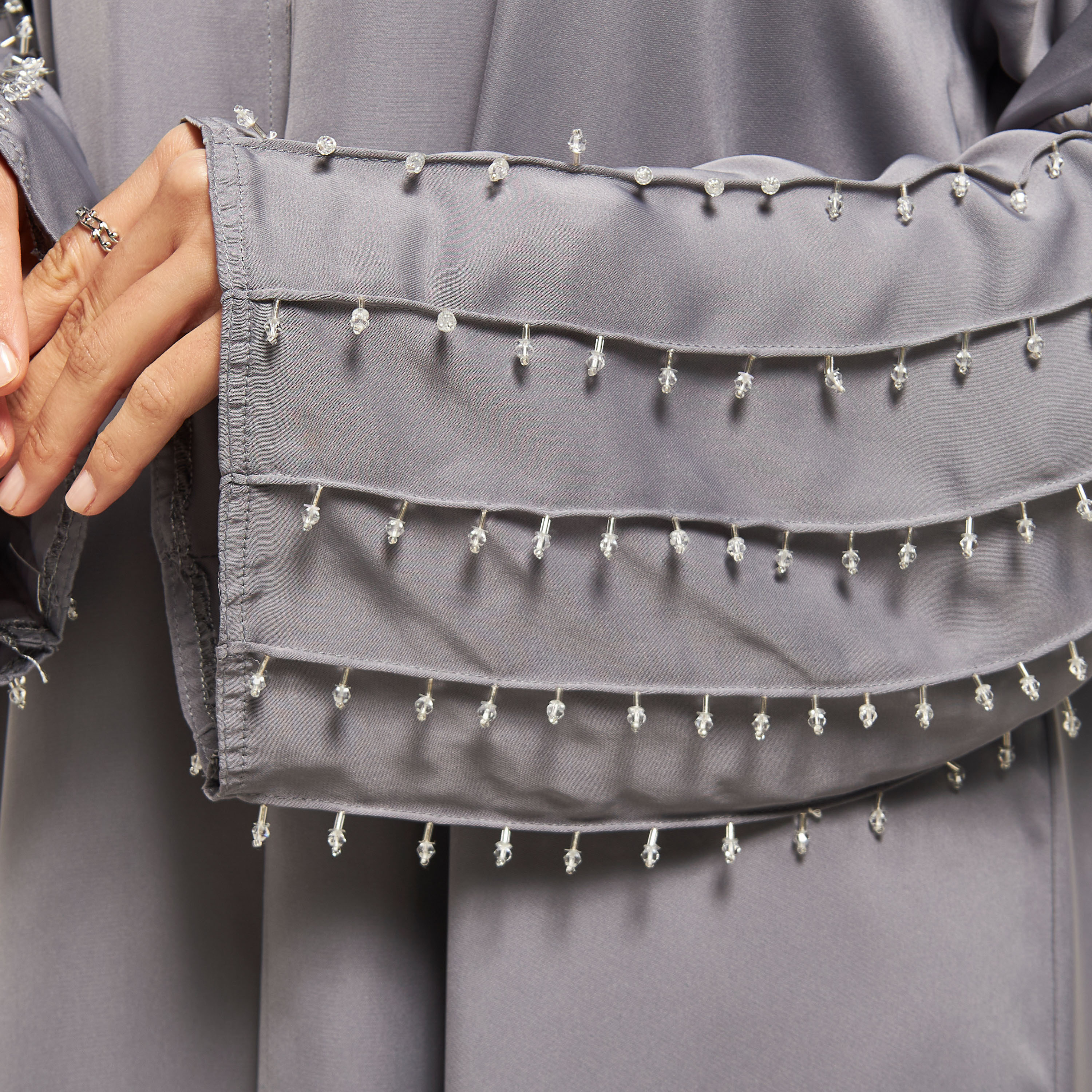 MOiSTREET Embellished Abaya with Hijab and Pleat Detail-women-arabicclothing-abayas-image-3