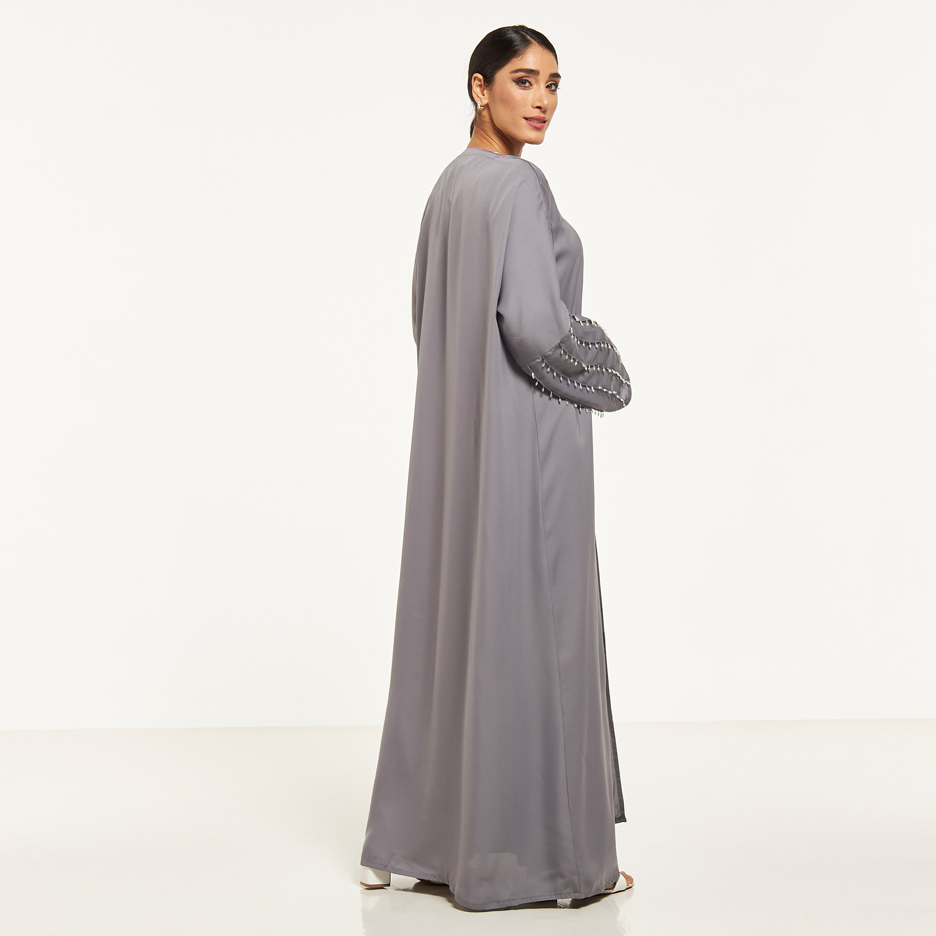 MOiSTREET Embellished Abaya with Hijab and Pleat Detail-women-arabicclothing-abayas-image-5