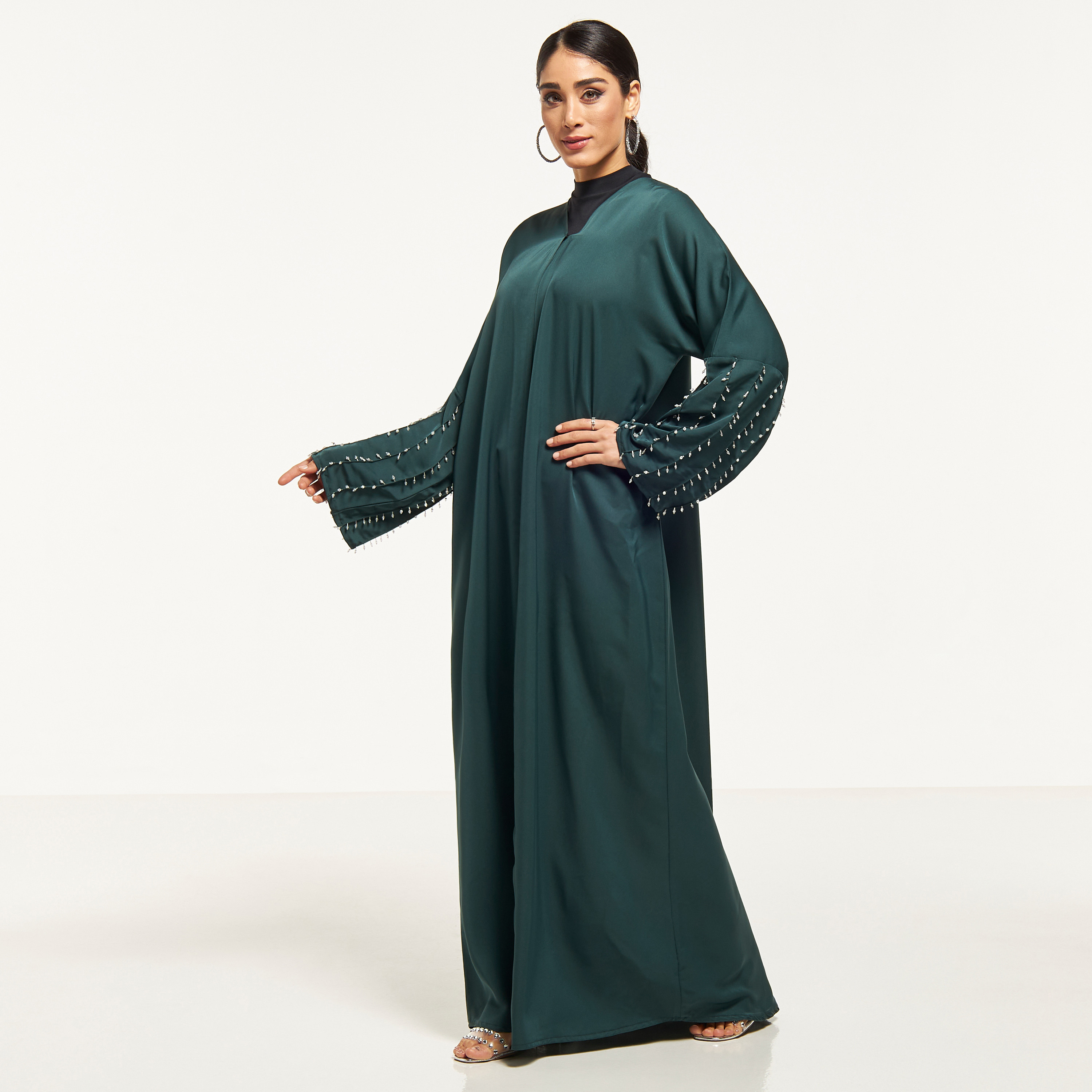 MOiSTREET Stone Embellished Abaya with Hijab-women-arabicclothing-abayas-image-1