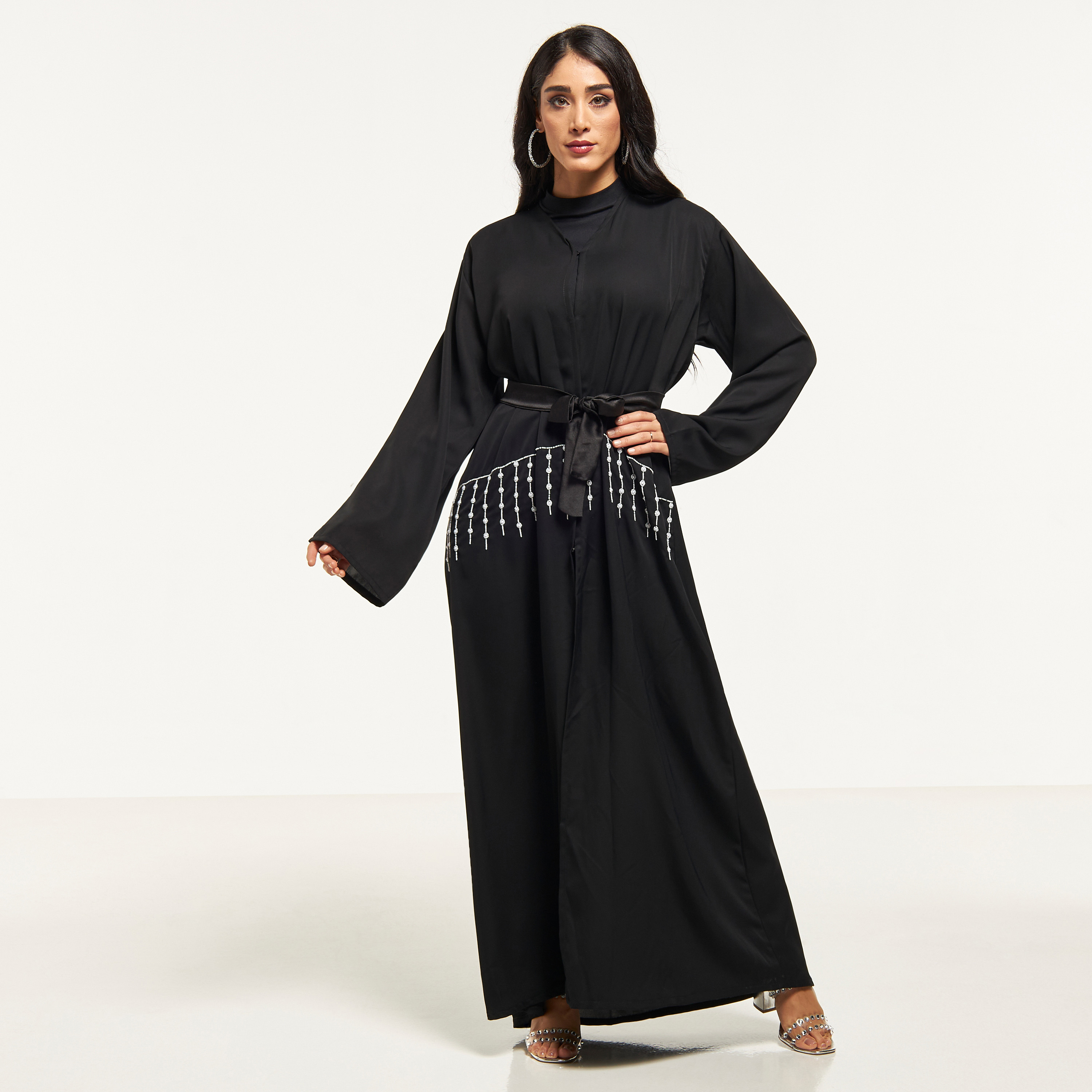 MOiSTREET Bead Embellished Abaya with Hijab-women-arabicclothing-abayas-image-1