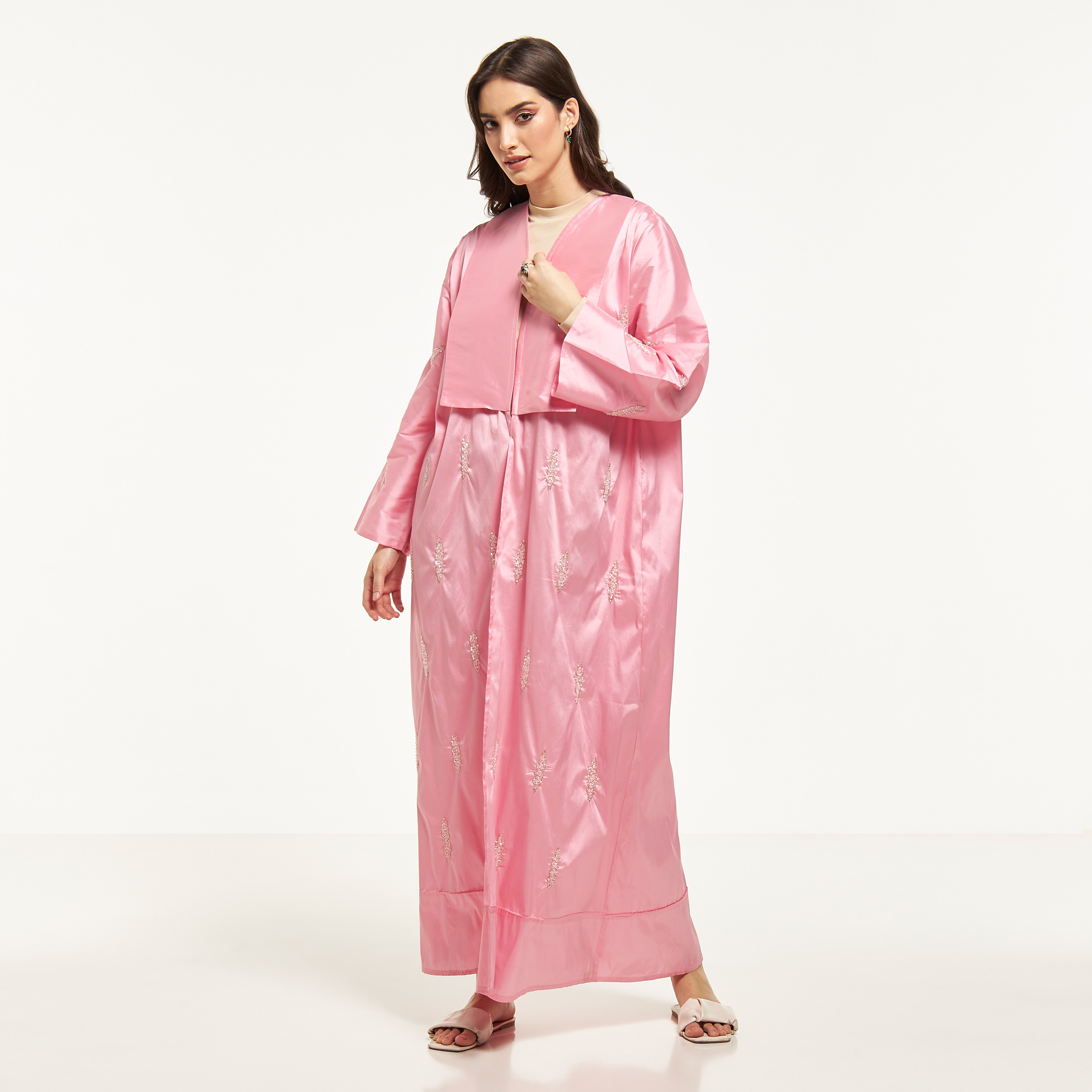 MOiSTREET Bead Embellished Abaya with Hijab-women-arabicclothing-abayas-image-1