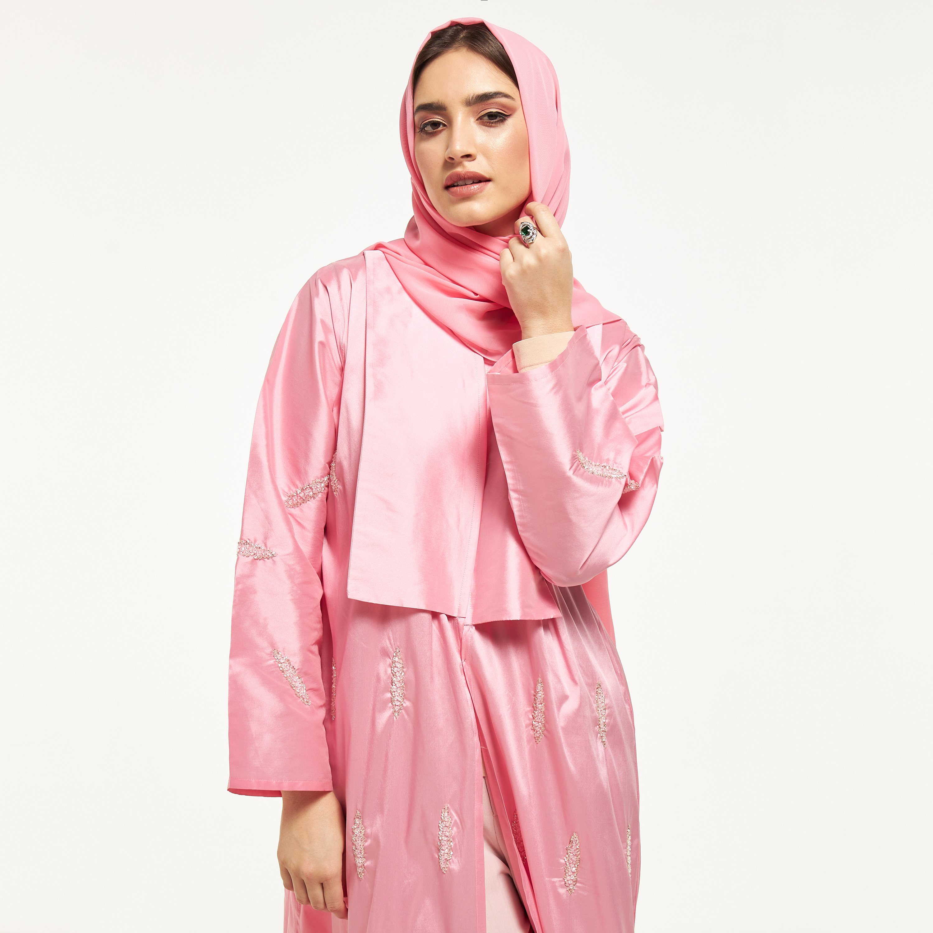 MOiSTREET Bead Embellished Abaya with Hijab-women-arabicclothing-abayas-image-2