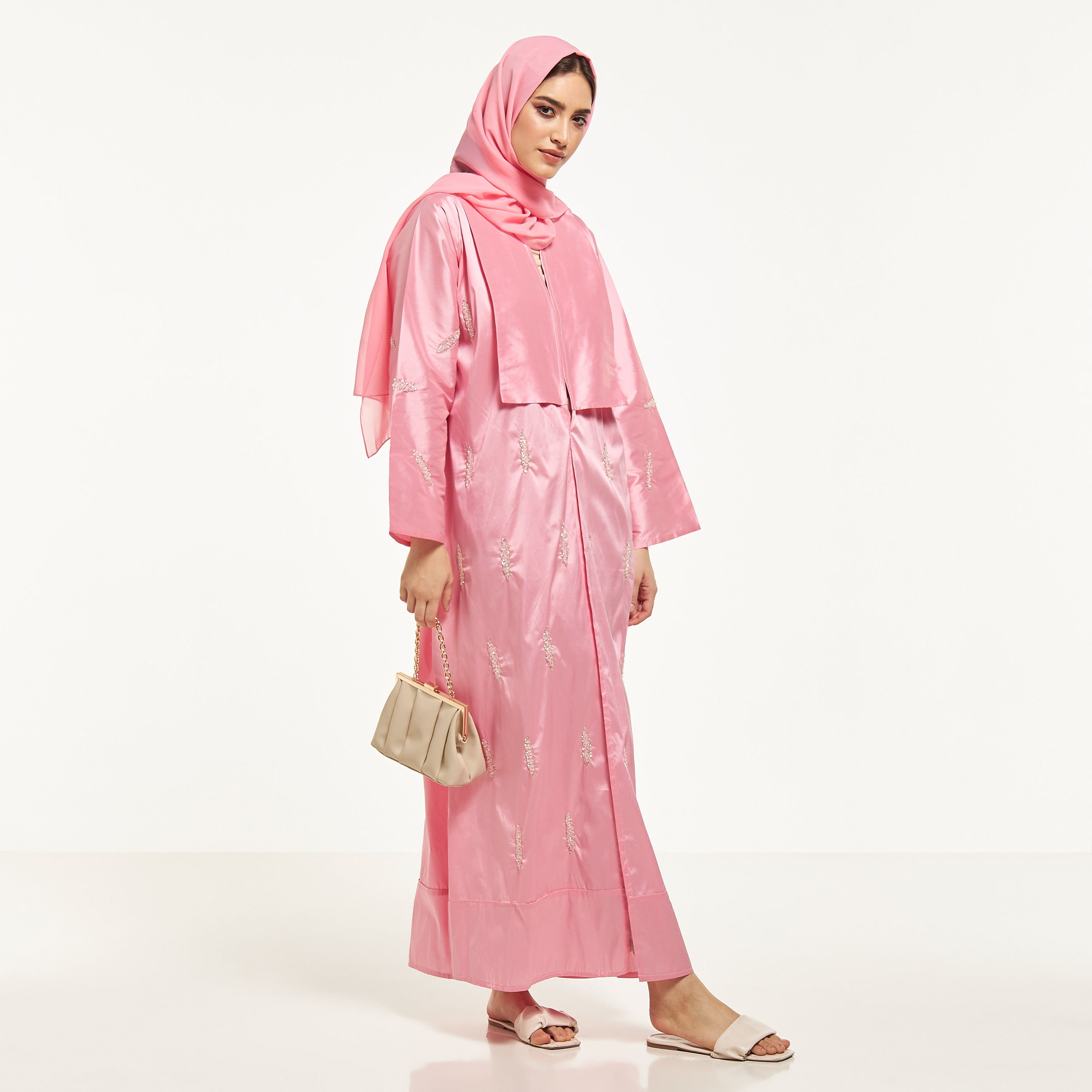 MOiSTREET Bead Embellished Abaya with Hijab-women-arabicclothing-abayas-image-4