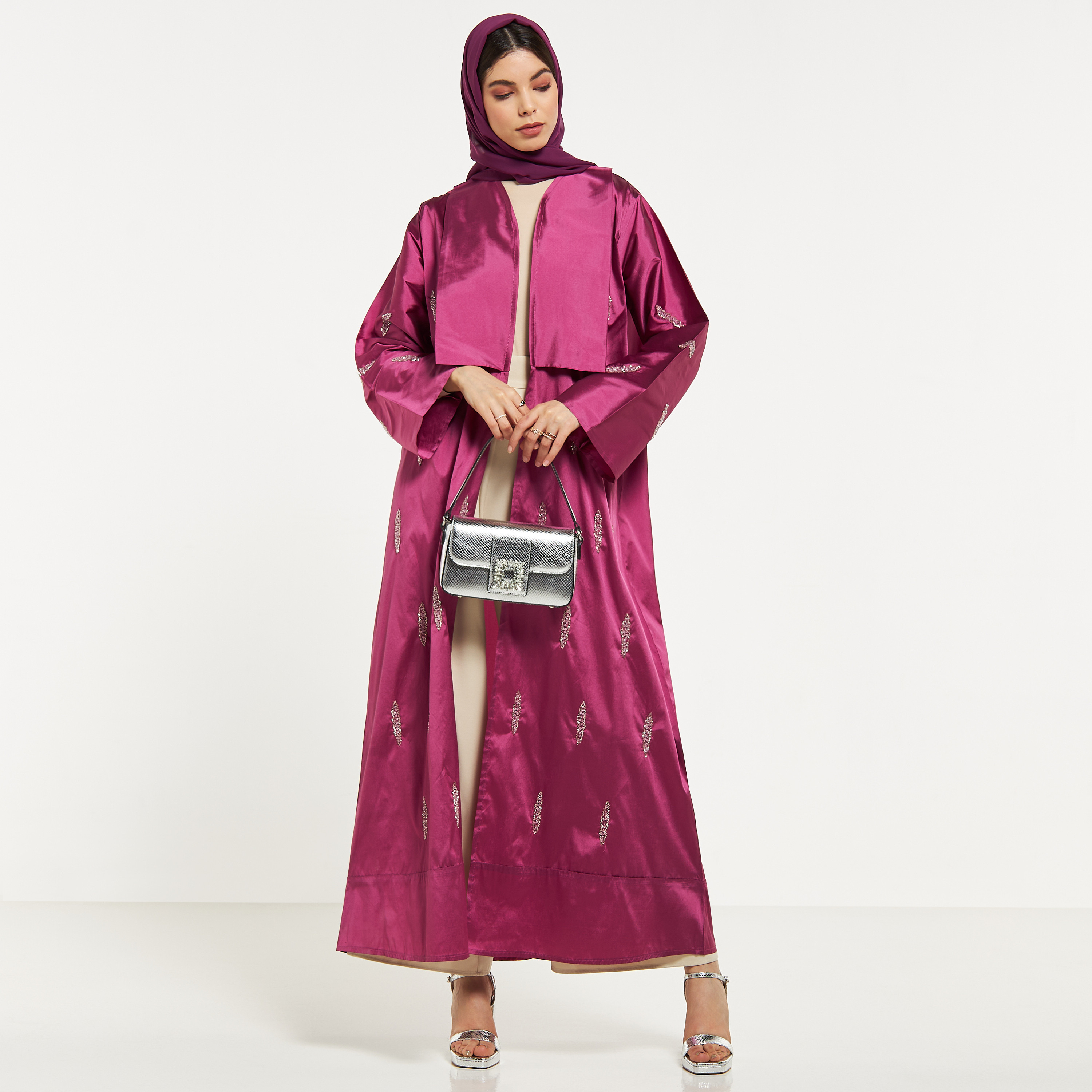 MOiSTREET Bead Embellished Abaya with Hijab-women-arabicclothing-abayas-image-4