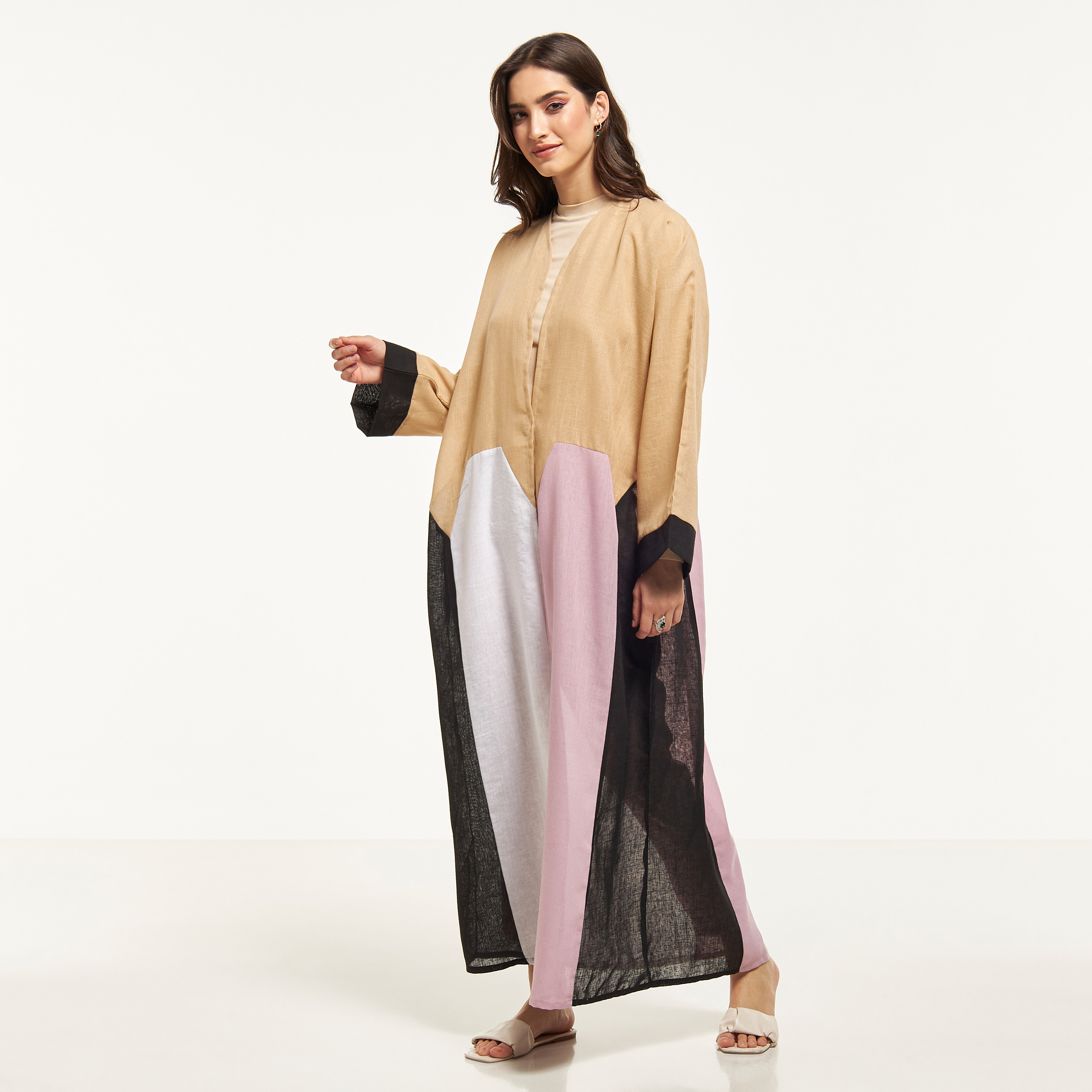 MOiSTREET Colourblocked Abaya with Hijab-women-arabicclothing-abayas-image-1