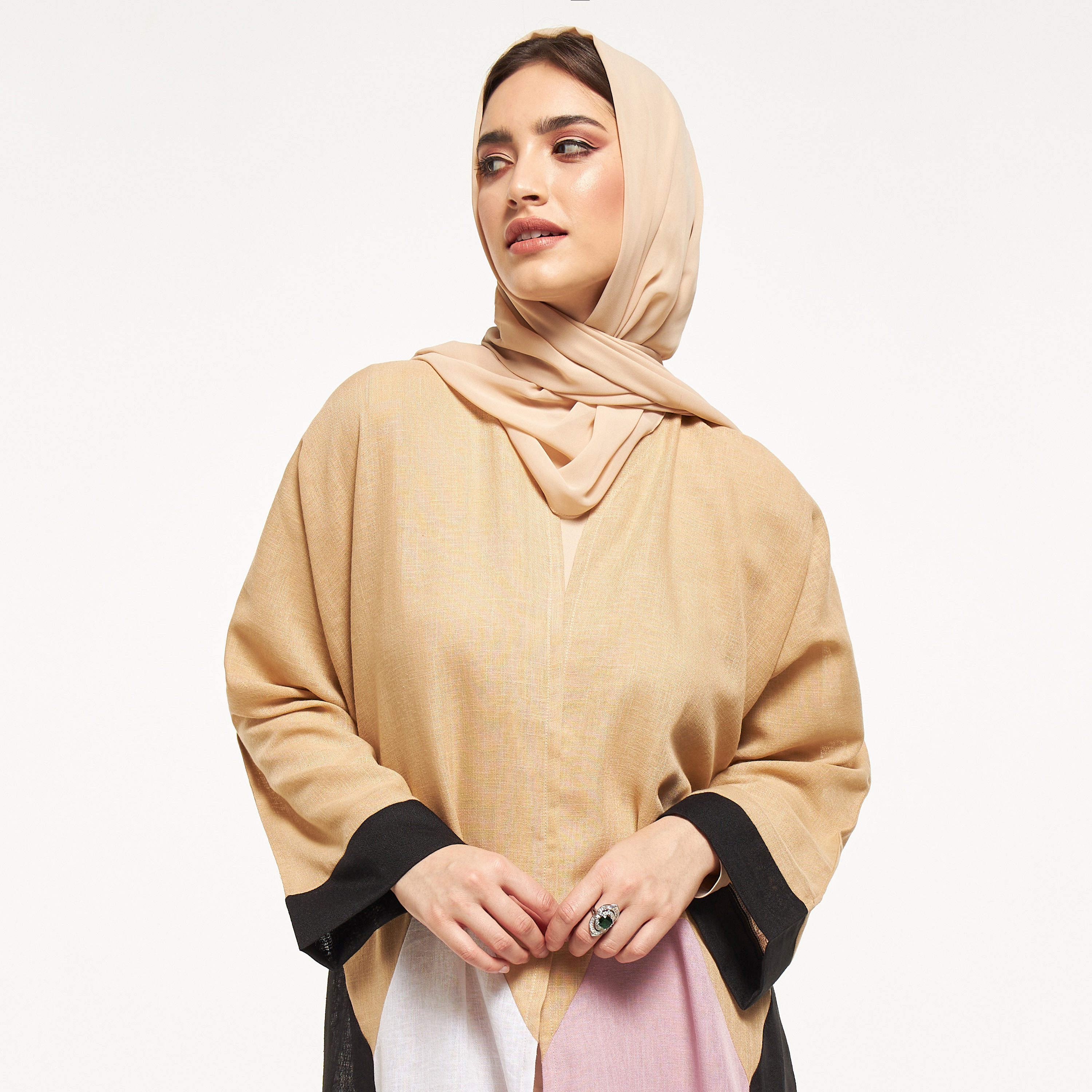 MOiSTREET Colourblocked Abaya with Hijab-women-arabicclothing-abayas-image-2