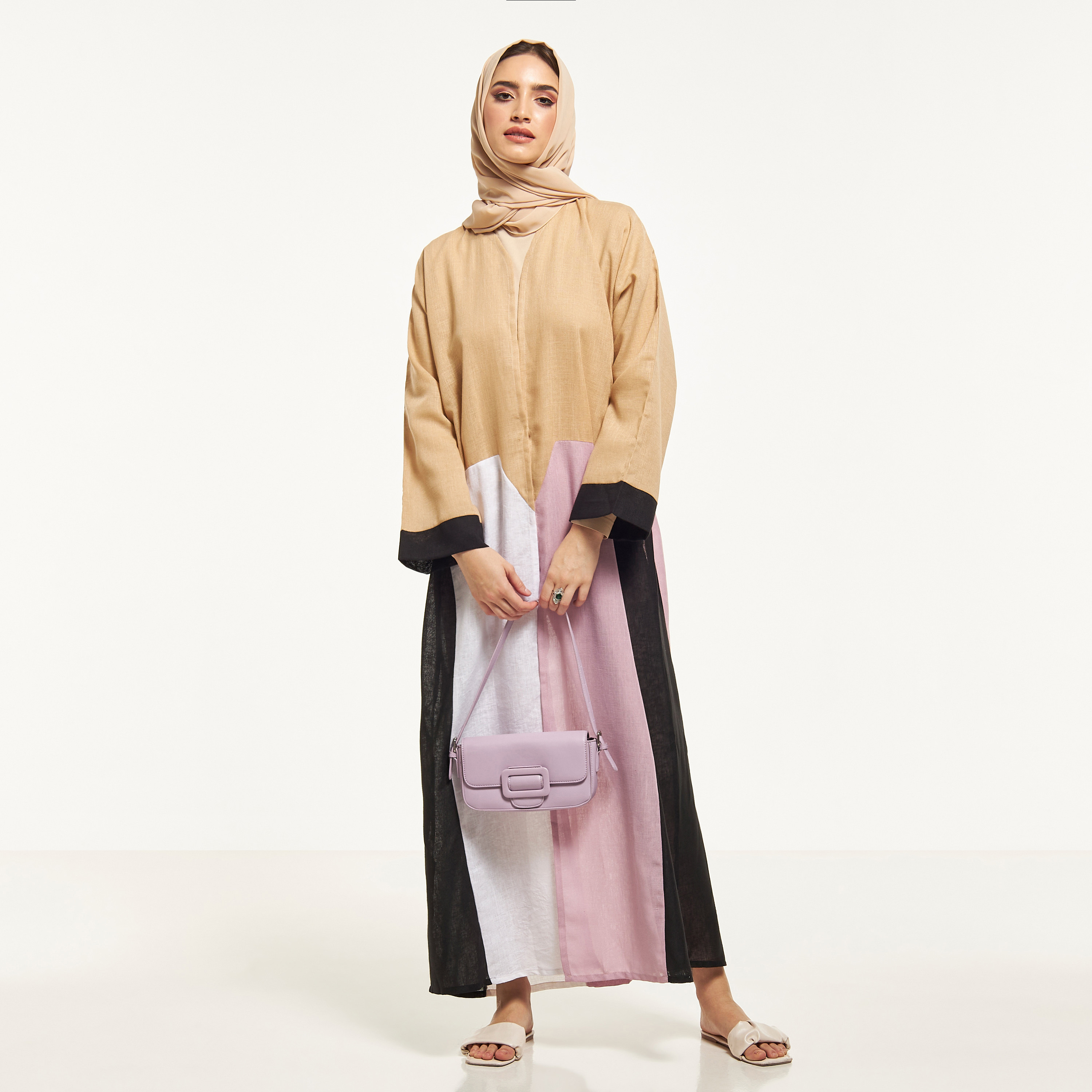 MOiSTREET Colourblocked Abaya with Hijab-women-arabicclothing-abayas-image-4